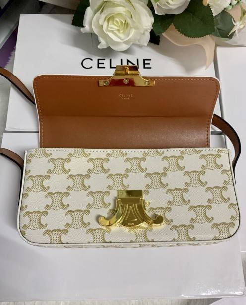 CELINE TRIOMPHE SHOULDER BAG VIP ดีไซน์ยอดนิยมสไตล์สาว LISA ทรงเหลี่ยมหนังSaffianoสวยหรูอยู่ทรง