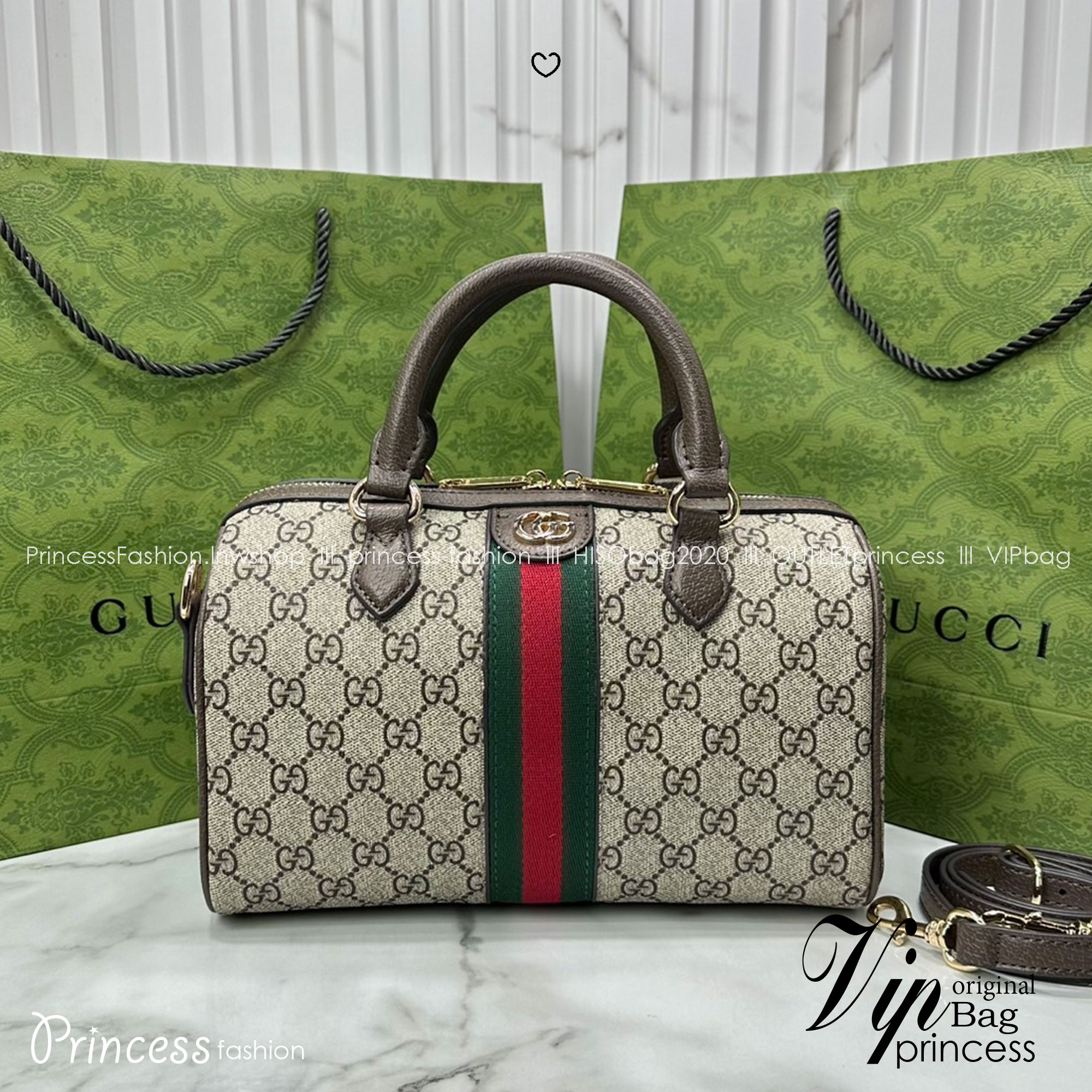 ORI หนังแท้ | Gucci Ophidia boston bag GG Monogram Double G / Gucci Keepall Bag กระเป๋าสะพายทรงหมอนบอสตัน รูปทรงใช้งานง่าย ฟังก์ชั่นการใช้งานที่ได้รับการตีความใหม่