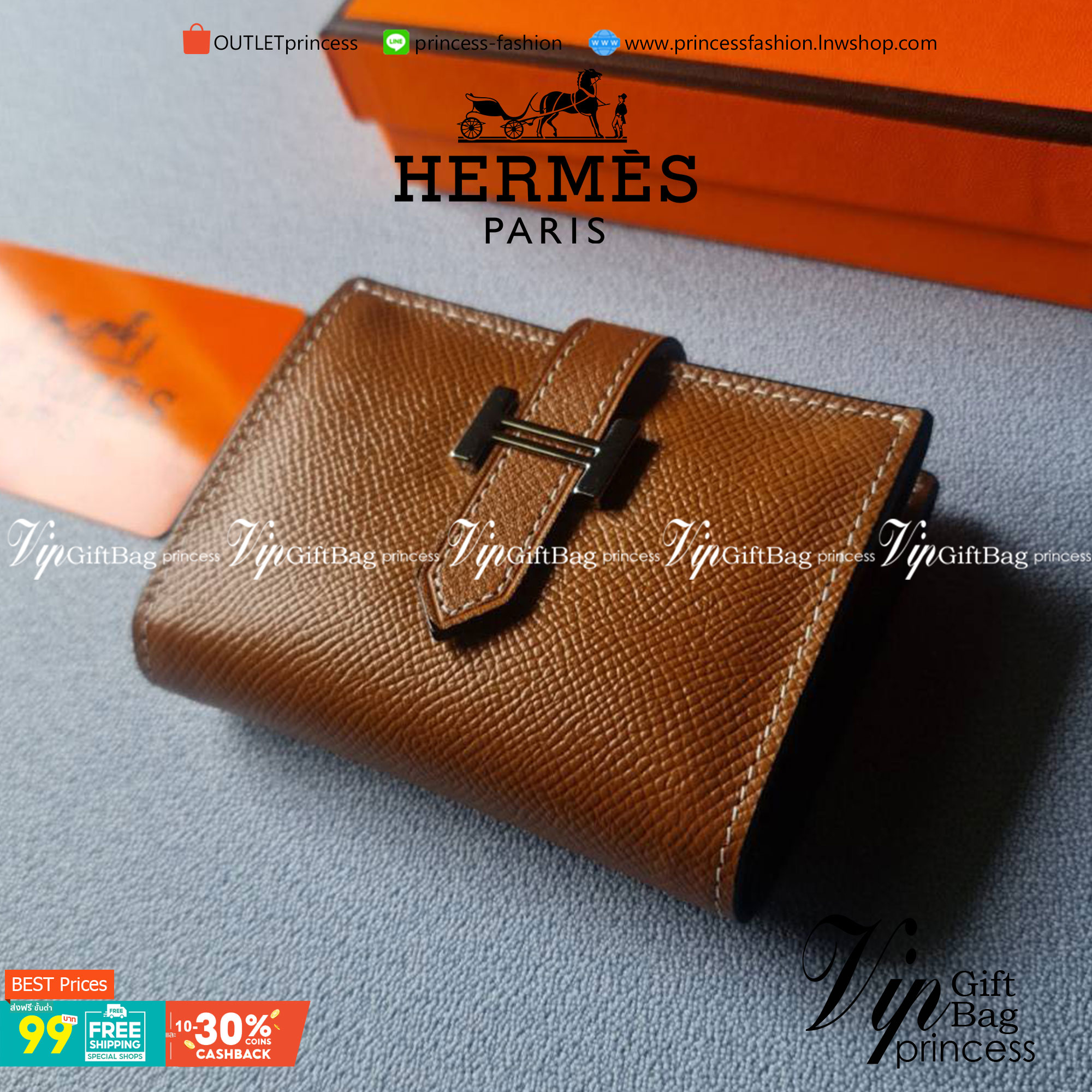 VIP หนังแท้ 】HERMES MINI BEARN WALLET UNISEX