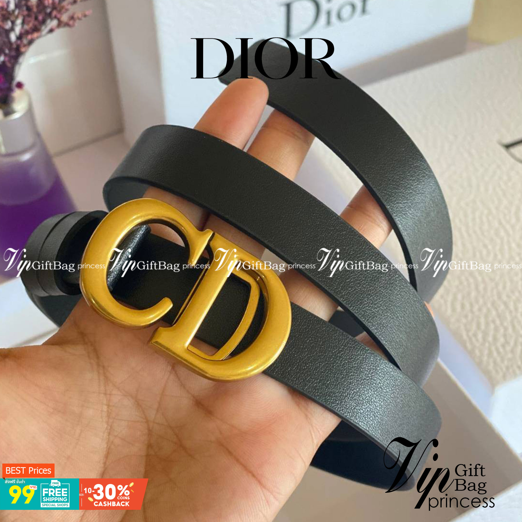 VIP 】CD ♥️ Dior belt เข็มขัดสุดหรูงานหนังแท้ ดีไซน์สุดคลาสสิคสไตล์ Vintage วัสดุ 3D Gold metal สายหนังสีดำ เข้าได้กับทุกลุ๊คสไตล์การเเต่งตัว สวยหรูดูดีมีระดับมากค่ะ ไอเท็มนี้แนะนำเลยค่ะ!