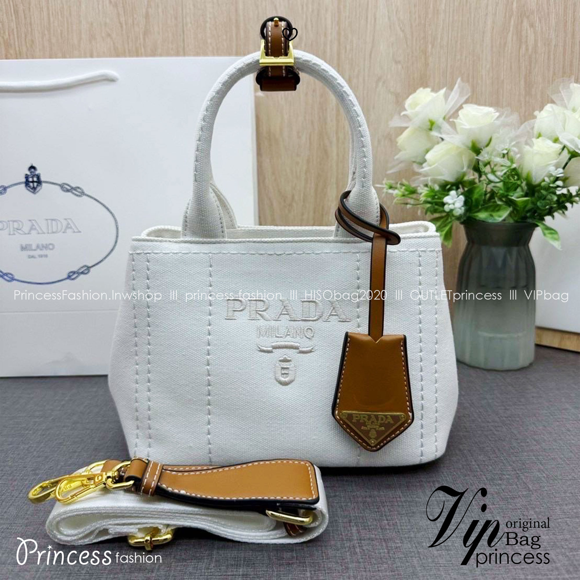 ORI หนังแท้ | Prada Jardinière linen blend mini-bag / Prada Tote Bag กระเป๋าทรงโท้ทใบเล็กน่ารัก ผ้าลินินผสม มาพร้อมดีไซน์ทันสมัย