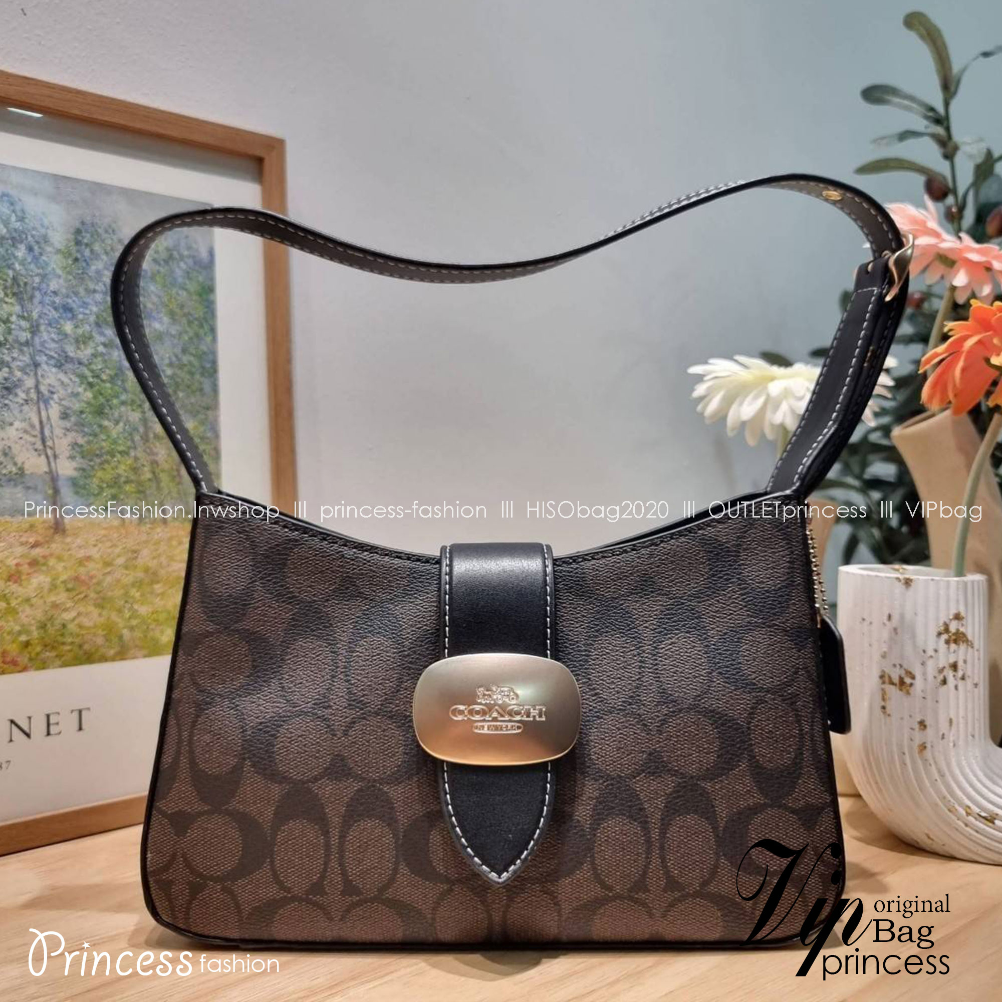 COACH ELIZA SHOULDER BAG IN SIGNATURE CANVAS CR532 / CR533 กระเป๋าสะพายไหล่ทรงโฮโบสุดหรู ดีไซน์โลโก้แบบใหม่สวยเด่น เกรดท็อปออริ เกรดดีสุด สลับแท้ 1:1 ใช้ต่างประเทศได้