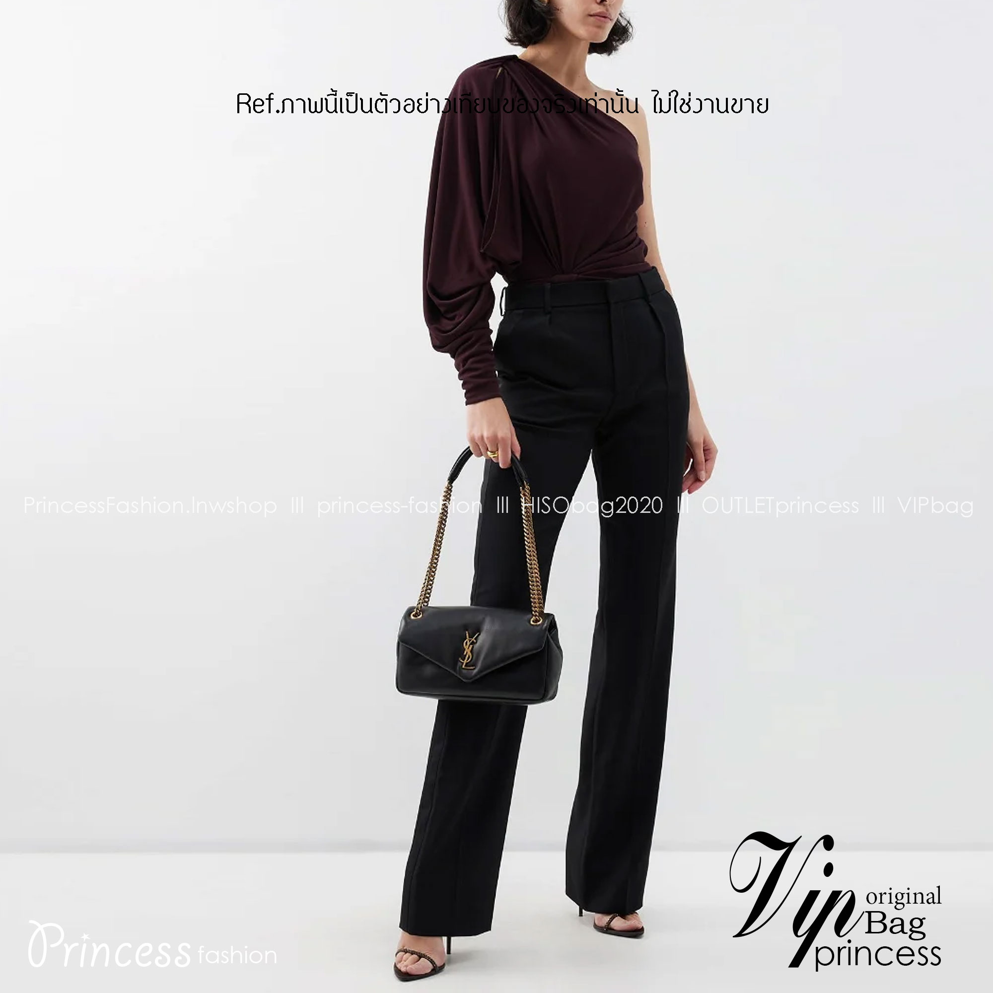 YSL CALYPSO IN PLUNGED / YSL Calypso Padded Leather Shoulder Bag กระเป๋าสะพาย คอลใหม่ ดีไซน์โลโก้โดดเด่น อะไหล่ทอง