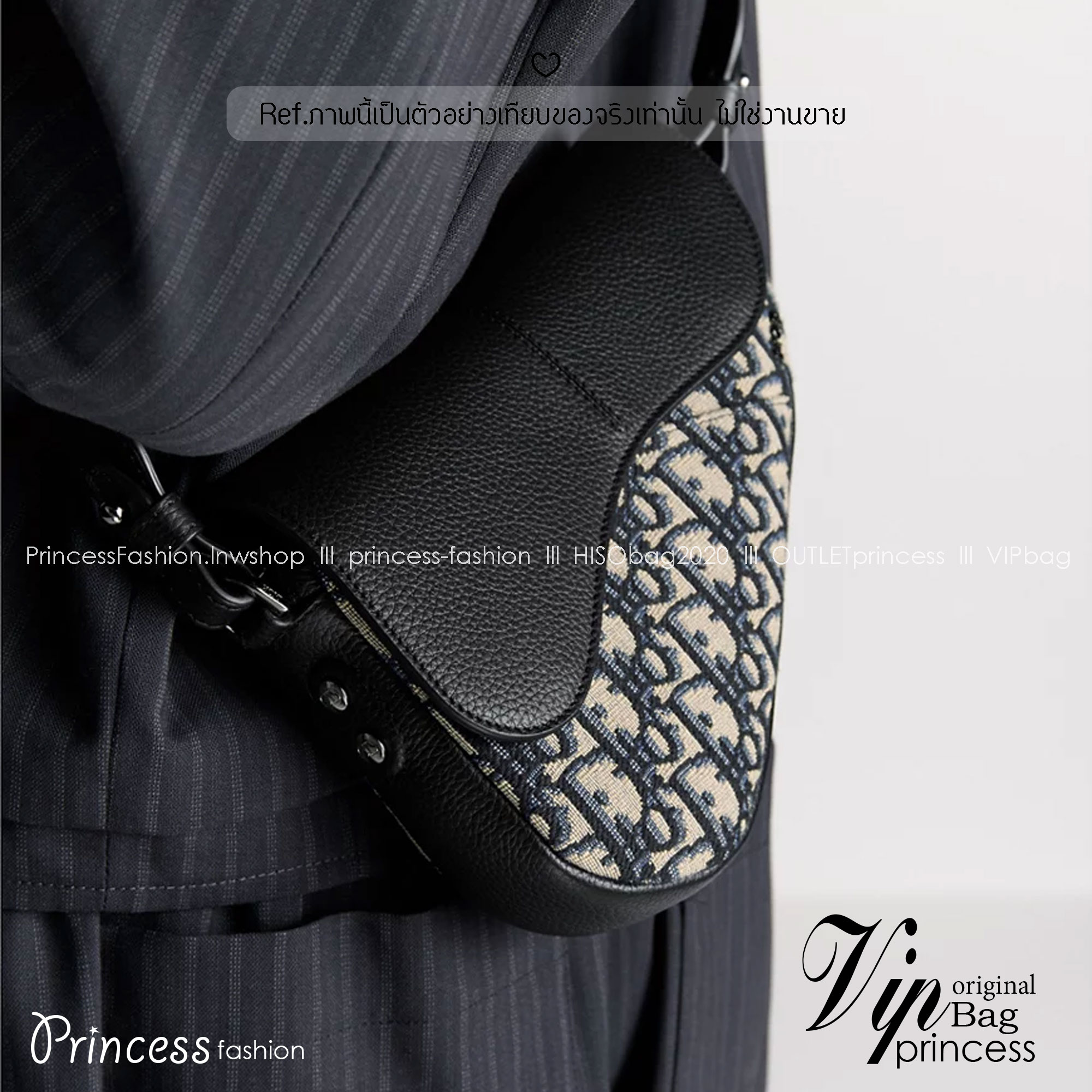 ORI หนังแท้ | DIOR Mini Saddle Bag กระเป๋าสะพาย คาดอก ผ้าแจ็กการ์ดลาย Oblique สีเบจและสีดำ นำเสนอมุมมองใหม่ให้กับดีไซน์ไอคอนิกด้วยรูปทรงที่ทันสมัย