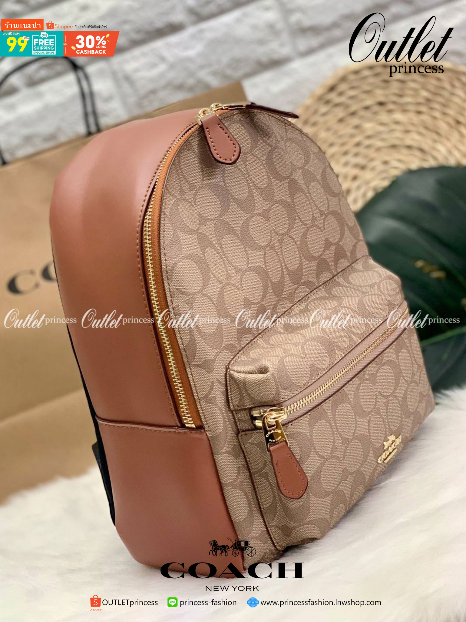 OUTLET 】COACH MEDIUM CHARLIE BACKPACK IN SIGNATURE ((32200)) พร้อมส่งที่ไทยอีกครั้งค่ะ! กระเป๋าสะพายหลังขนาดกลาง หนังแท้+ไนล่อน ด้านหน้ามีช่องซิปให้หนึ่งช่อง;เปิดปิดช่องหลักแบบซิปคู่ ภายในกว้างใส่สัมภาระได้จุนะคะ พร้อมช่องซิปให้อีกช่องค่ะ;สายสะพายสามารถเล