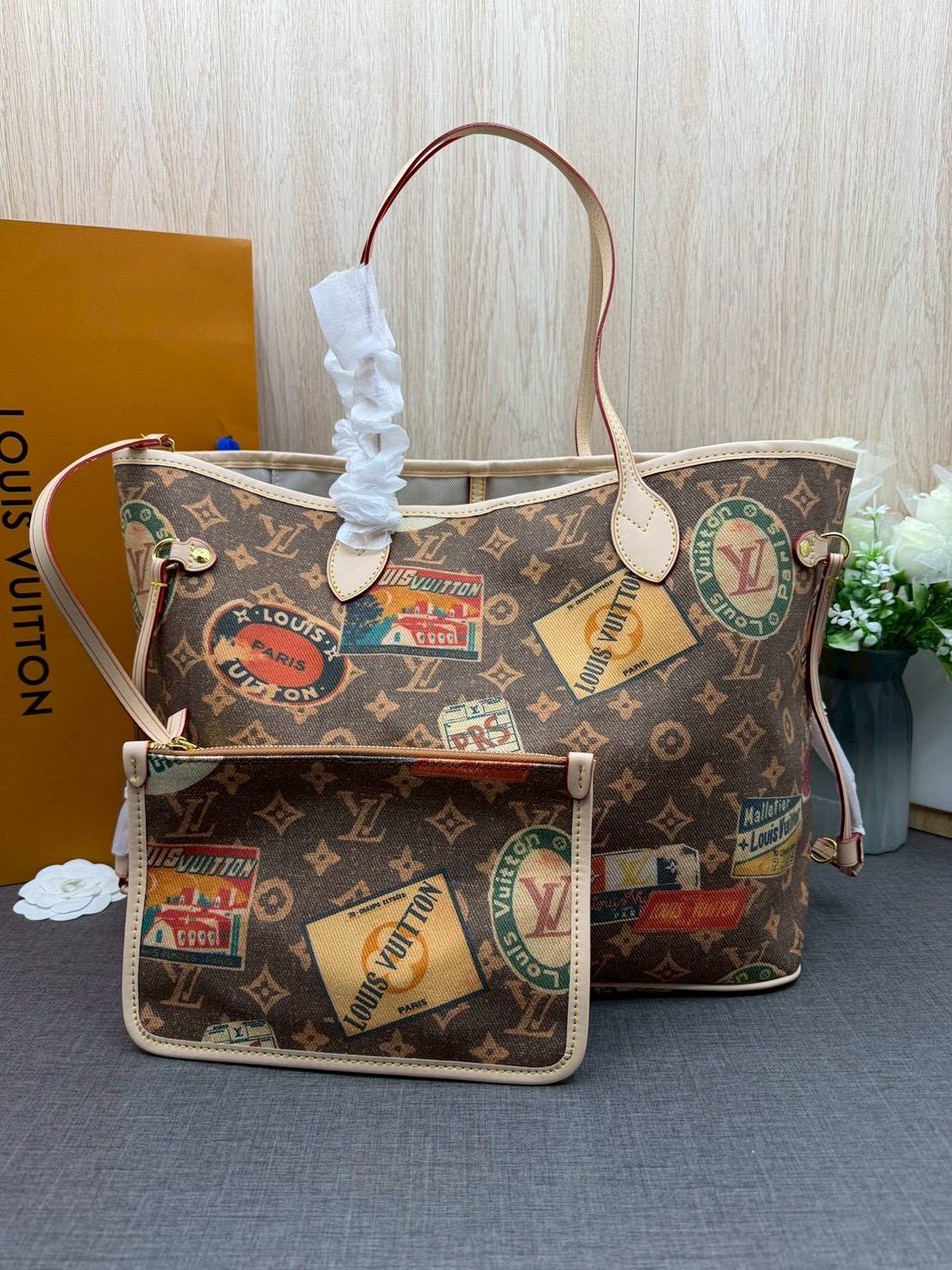 ORI หนังแท้ | LV Neverfull MM Monogram Flight Mode Voyage / LV Tote Bag กระเป๋าสะพายทรงโท้ทใบใหญ่ ดีไซน์ท่องเที่ยว
