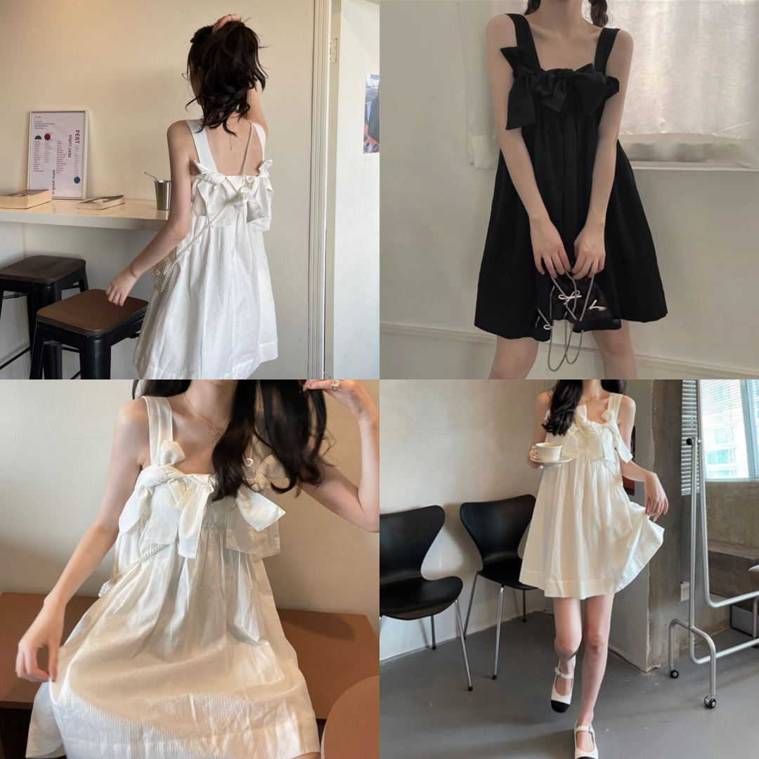 พร้อมส่ง 🩰🍅 Hello rainy day dress เดรสสายเดี่ยวแต่งโบว์ (IN37558)
