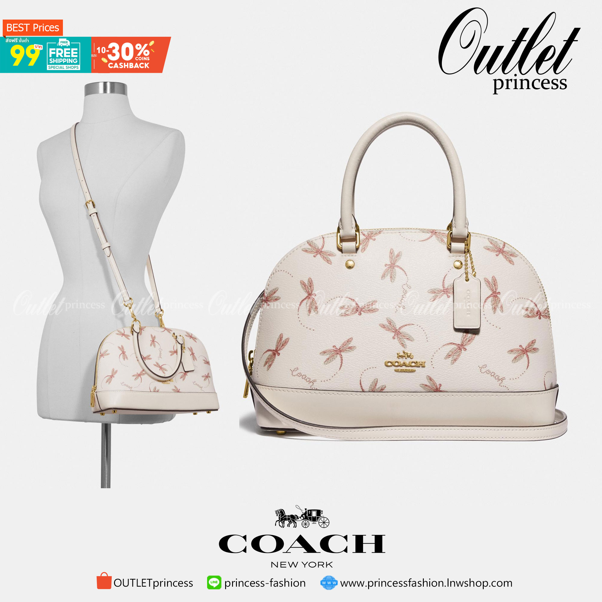 COACH MINI SIERRA SATCHEL WITH DRAGONFLY PRINT (F78728) พร้อมส่งที่ไทย รุ่นต้องมีค่ะ! กระเป๋าทรงโดม หนังแท้นิ่ม น้ำหนักเบาคะ 🦋ตัวกระเป๋าลายแมลงปอทั้งใบ สวยมากๆค่ะ
