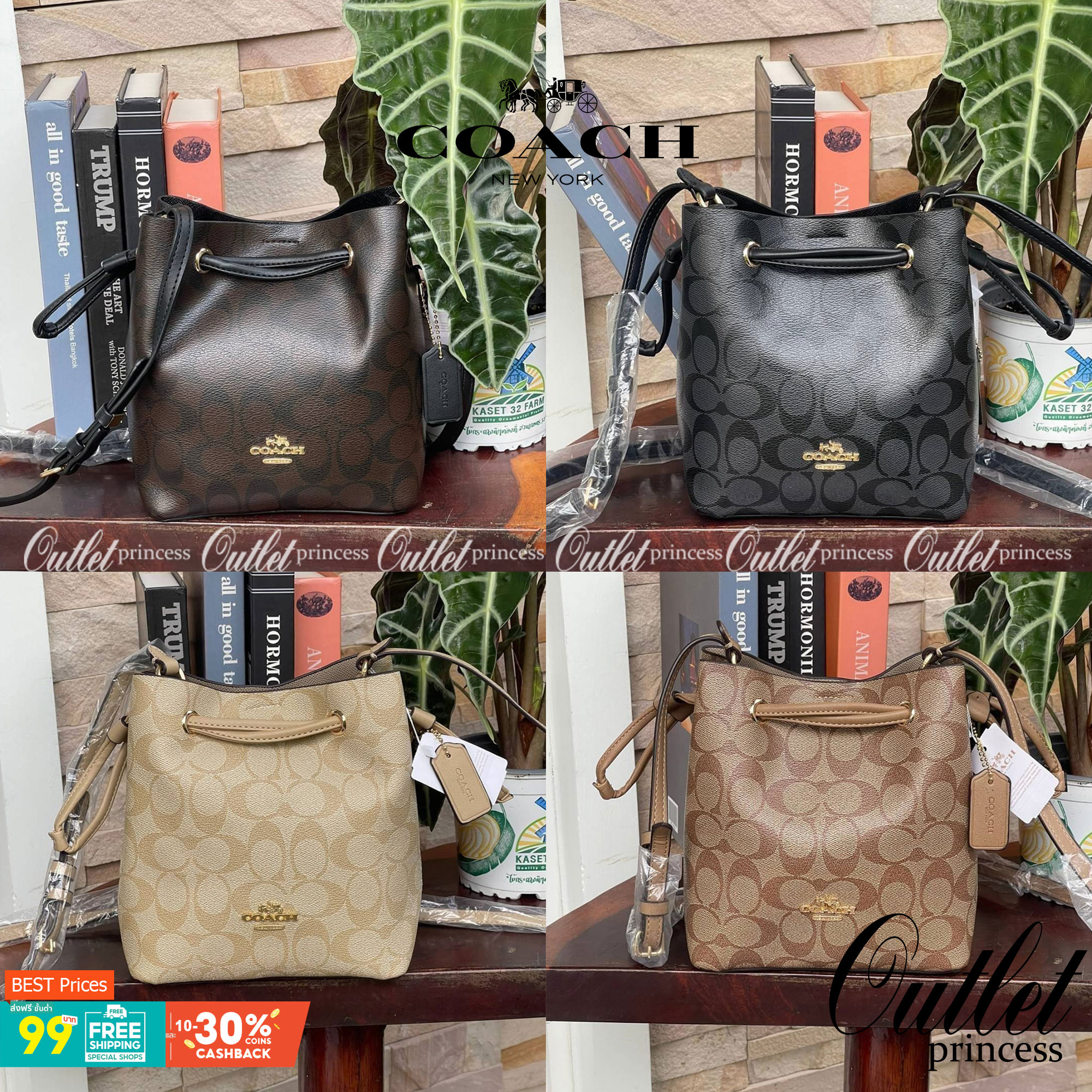 Coach Lena Crossbody Signature Bucket Bag กระเป๋าสะพายไหล่สุดคลาสสิกรุ่นนี้ เป็นรูปทรงถัง ที่สามารถจุของได้กำลังดี สำหรับสาวๆสายแฟชั่นที่ชอบรายละเอียดชิคๆ ดีไซน์เก๋ ด้วยรูปทรงของกระเป๋าที่ออกแบบมาให้ฐานเป็นรูปสี่เหลี่ยมทำให้กระเป๋ายังคงรูปทรงได้ง่าย มีสาย