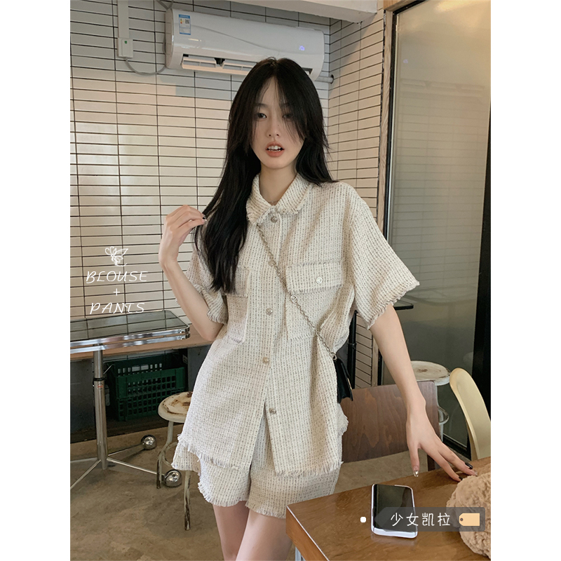 พร้อมส่ง ⛵️🩰 Witty set เซตเสื้อเชิ้ต กางเกงขาสั้น ผ้าทวิต (แยกชิ้น) (IN37831)