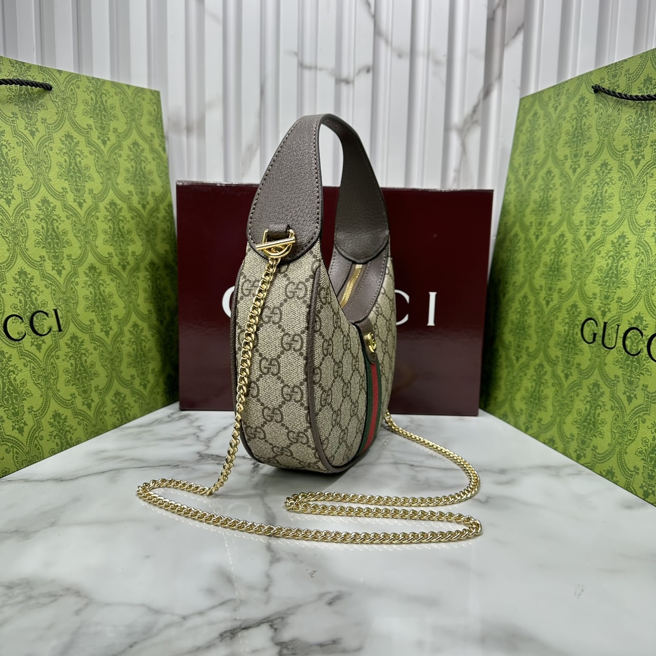 ORI หนังแท้ | Gucci Ophidia small shoulder bag / Gucci Hobo Bag กระเป๋าสะพายทรงโฮโบรูปพระจันทร์ มอบชีวิตชีวาให้กับมรดกของแบรนด์ด้วยแถบ Web