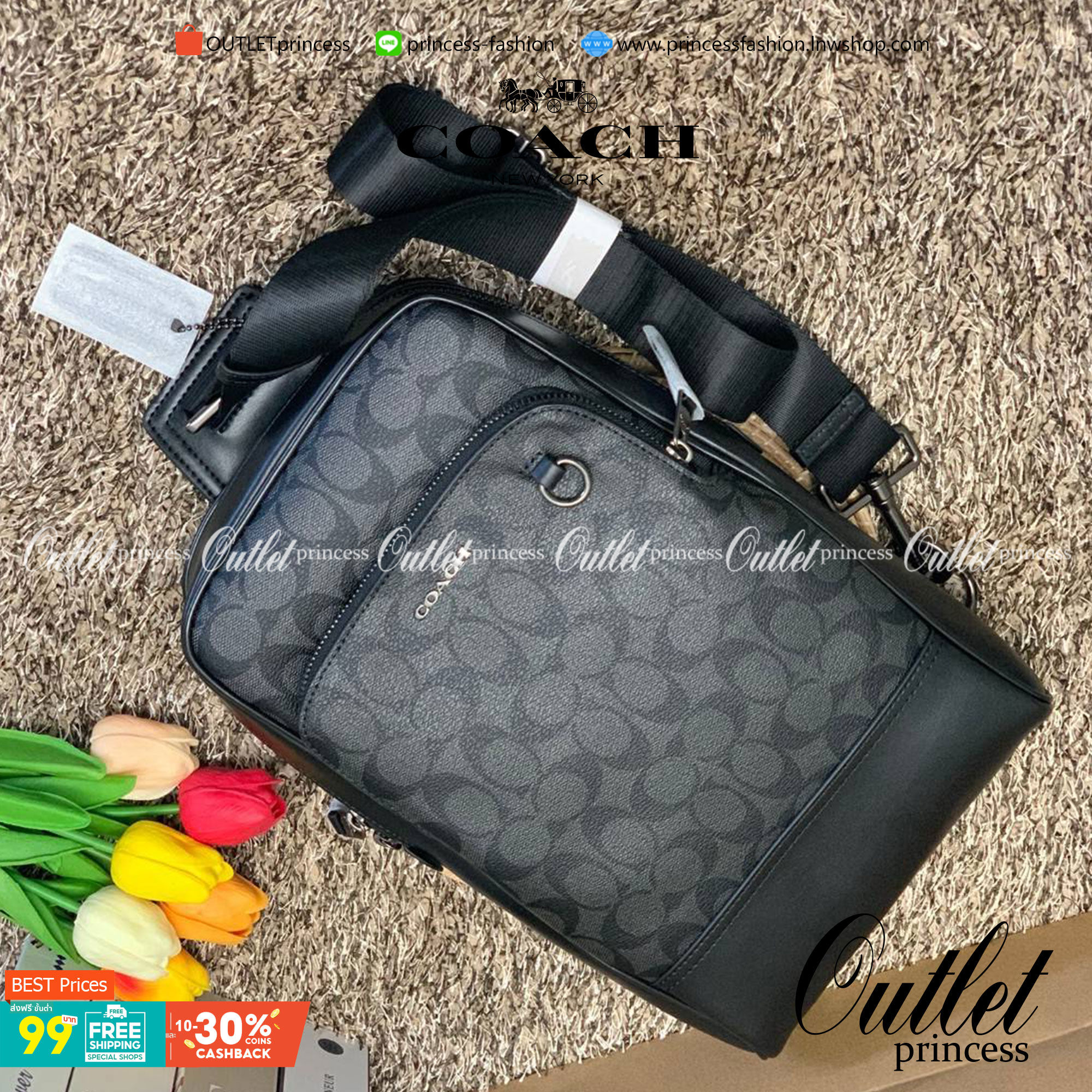 ใหม่ล่าสุด คุณผู้ชายห้ามพลาดเลยค่าา COACH GRAHAM PACK IN SIGNATURE ((89937)) พร้อมส่งที่ไทยค่ะ! กระเป๋าคาดอก สามารถคาดด้านหน้าหรือด้านหลังได้ตามแต่สะดวกค่ะ หนังแท้นิ่ม ทรงสวยมากๆค่ะสำหรับรุ่นนี้! มีช่องซิปตอนหน้าหนึ่งช่อง;ช่องหลักเปิดปิดแบบซิปคู่ ภายในโล่