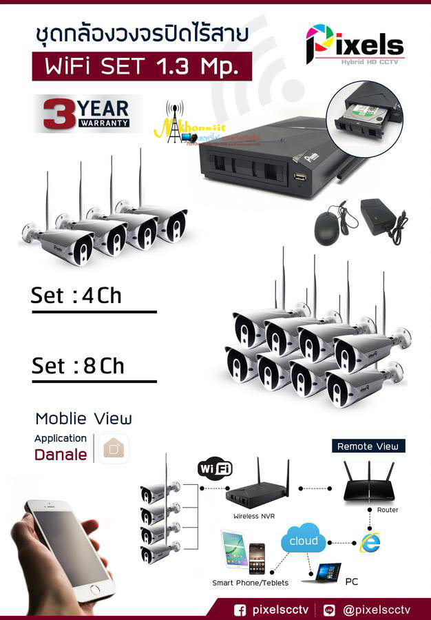 ชุดกล้องวงจรปิด 4 ตัว WiFi SET 1.3 Mp.