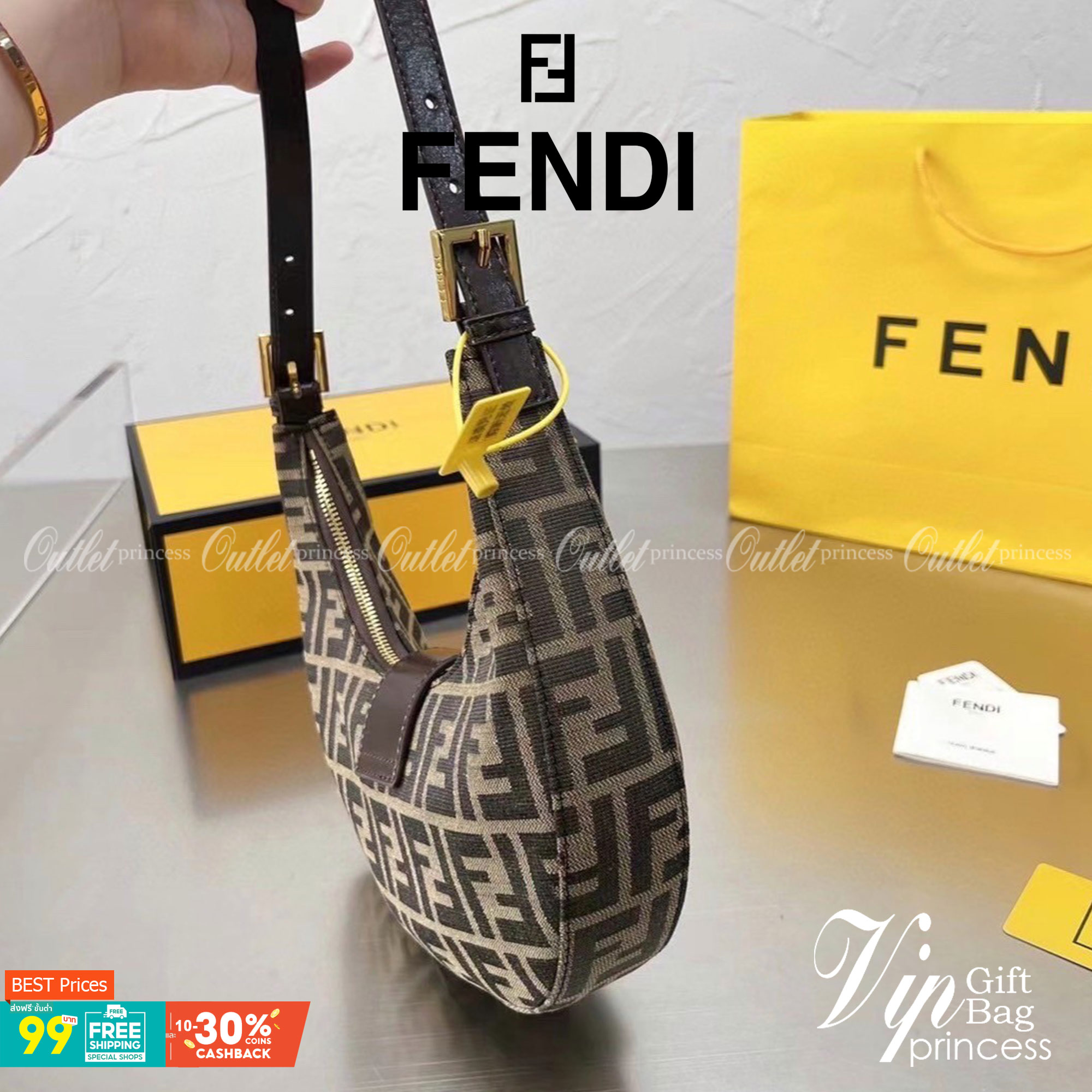 VIP GIFT 】Fendi Vintage Bag กระเป๋าสะพาย fendi มาใหม่ งานซิป วัสดุผ้าทอลายฟินดิอะไหล่สีทอง งานสวยดีไซน์เรียบหรู สวยตรงปกไม่จกตา อะไหล่ปั๊มทุกจุด สวยเก๋มากค่ะ