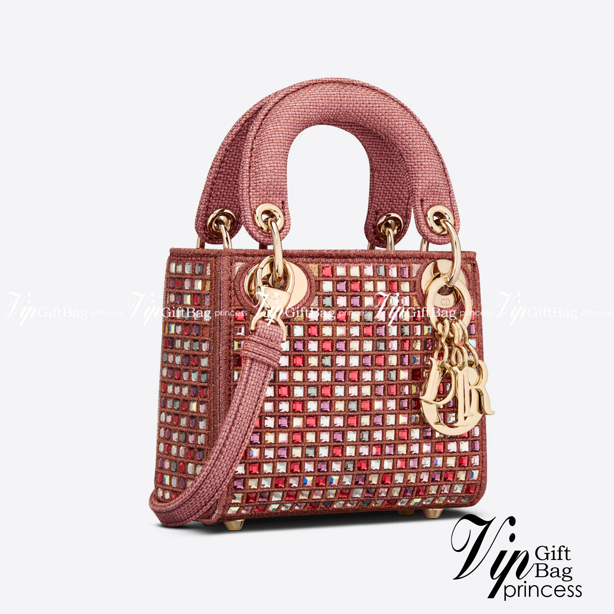 Micro Lady Dior Bag Dark Pink Metallic Canvas Embroidered with Multicolor Crystals เกรดใช้งานสลับใบจริงได้ เทพออริจินอล เป็นรุ่นสั่งทำพิเศษ ภาพสินค้าถ่ายจากงานขายจริงใช้งานต่างประเทศได้