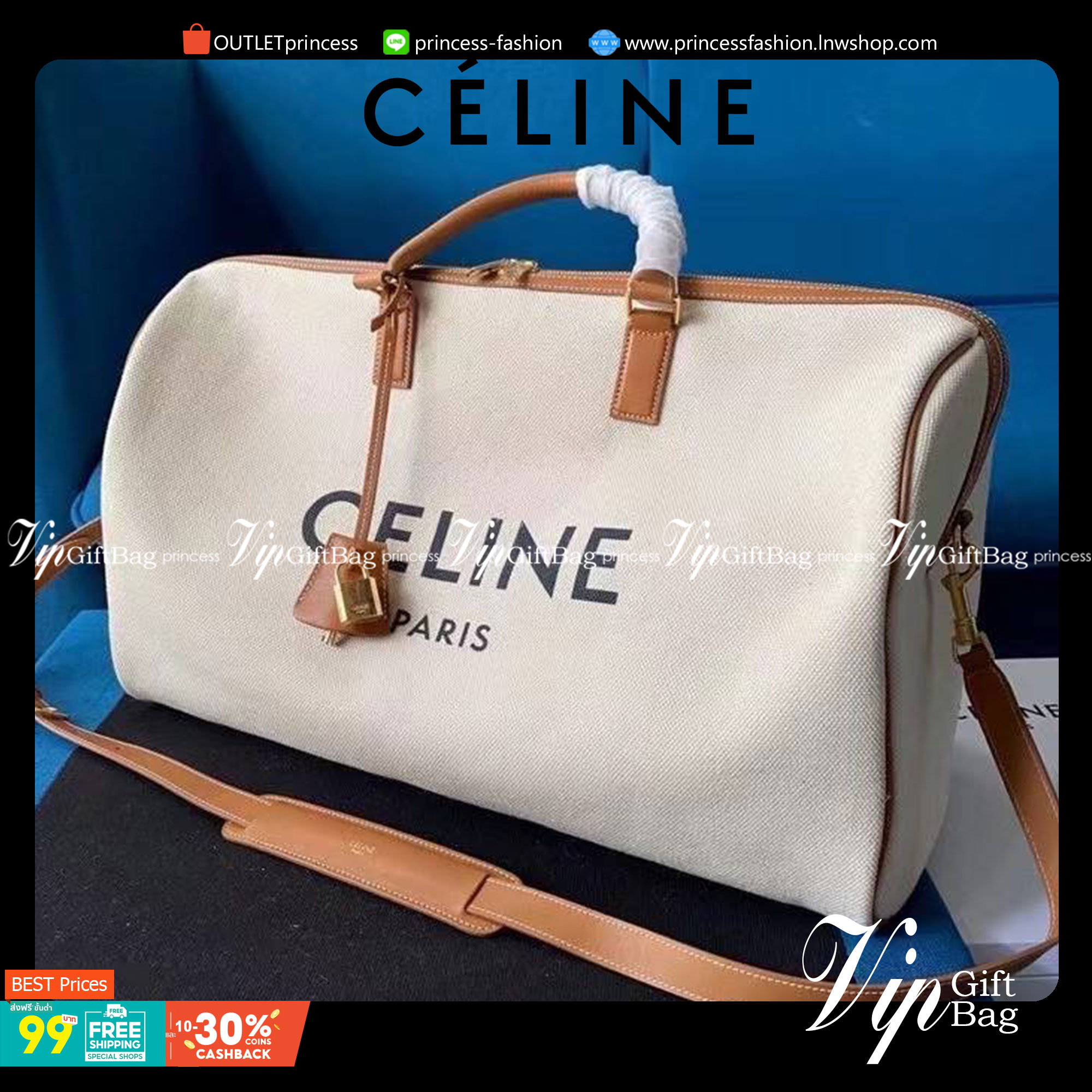 VIP GIFT หนังแท้ CELINE KEEPALL LARGE VOYAGE BAG IN TEXTILE WITH CELINE PRINT AND CALFSKIN BAG ใบใหญ่จุสัมภาระได้เยอะสุดๆ สวยหรูสุดคลาสสิค ดีไซน์ไม่มีเอ้าท์ เปิดปิดด้วยซิปแบรนด์ พร้อมห้อยแม่กุญแจอะไหล่แบรนด์สีทอง ภายในโล่งกว้างและจุมากใช้เป็นกระเป๋าเดินทา