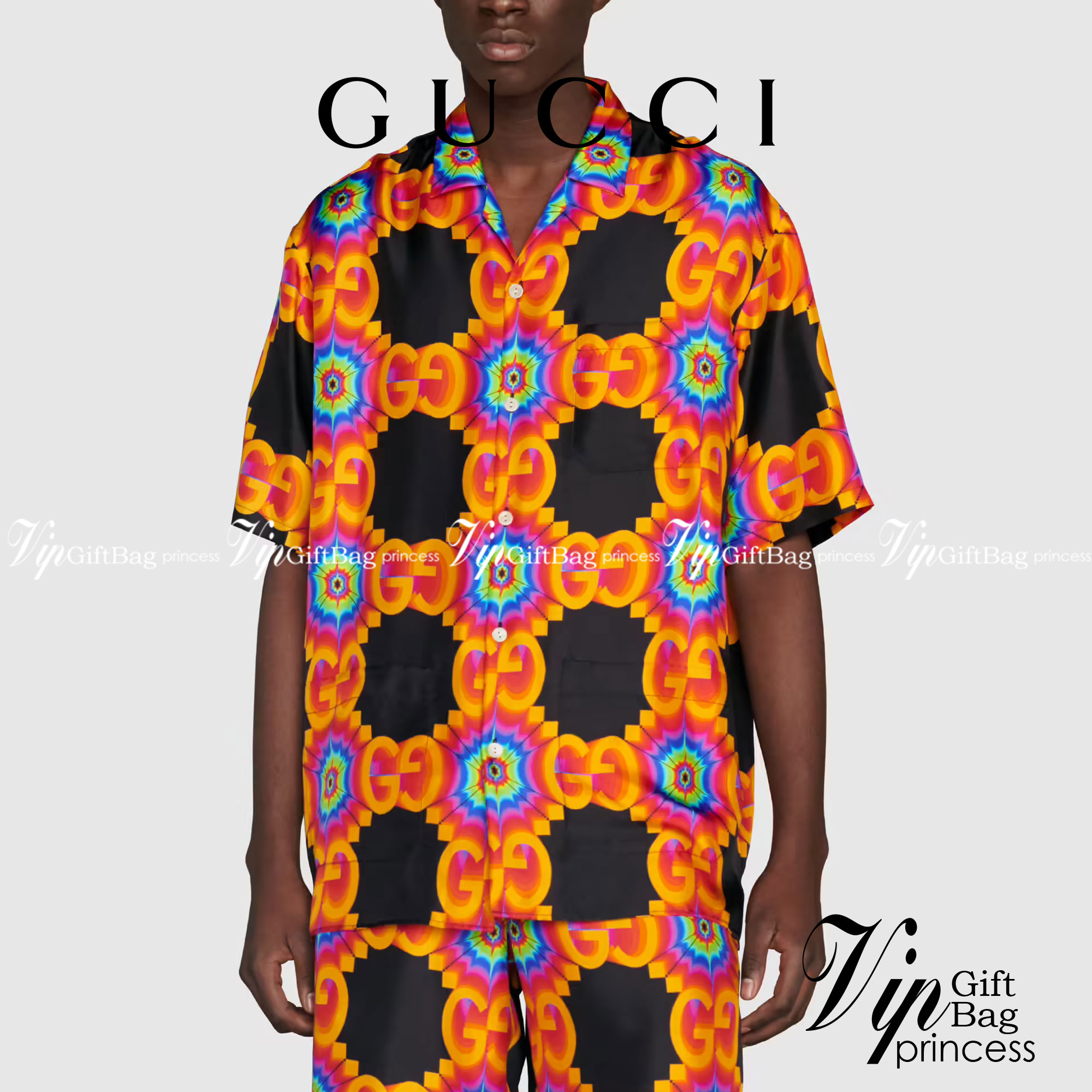 Gucci GG kaleidoscope silk bowling shirt / Gucci Men's Shirts / Gucci Shirts งานเกรดออริจินอล พิมพ์ลายคมชัด มีป้ายแท็กที่คอเสื้อทุกตัว พร้อมส่งที่ไทย ภาพสินค้าถ่ายจากงานขายจริง ใช้งานต่างประเทศได้