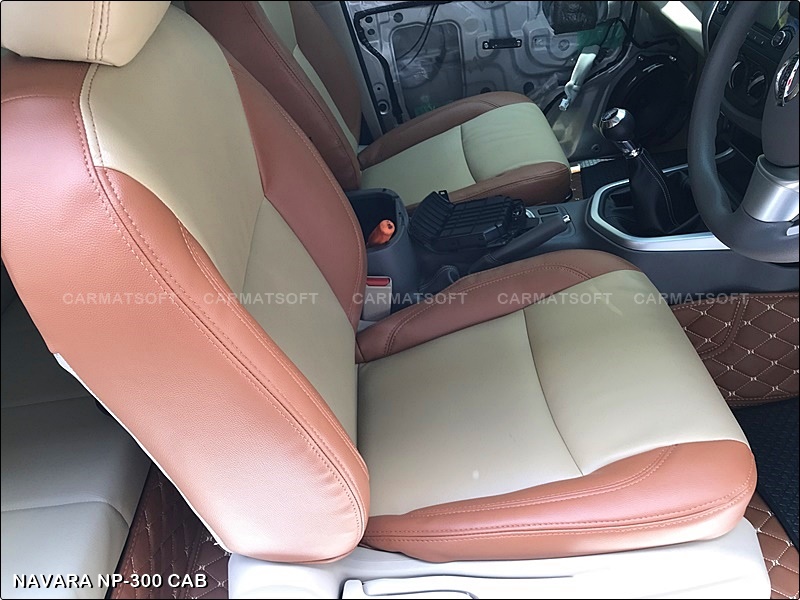 ชุดหุ้มเบาะรถยนต์ NAVARA NP-300 CAB หนังPVC เกรดA หนา1มิล สีน้ำตาลครีม