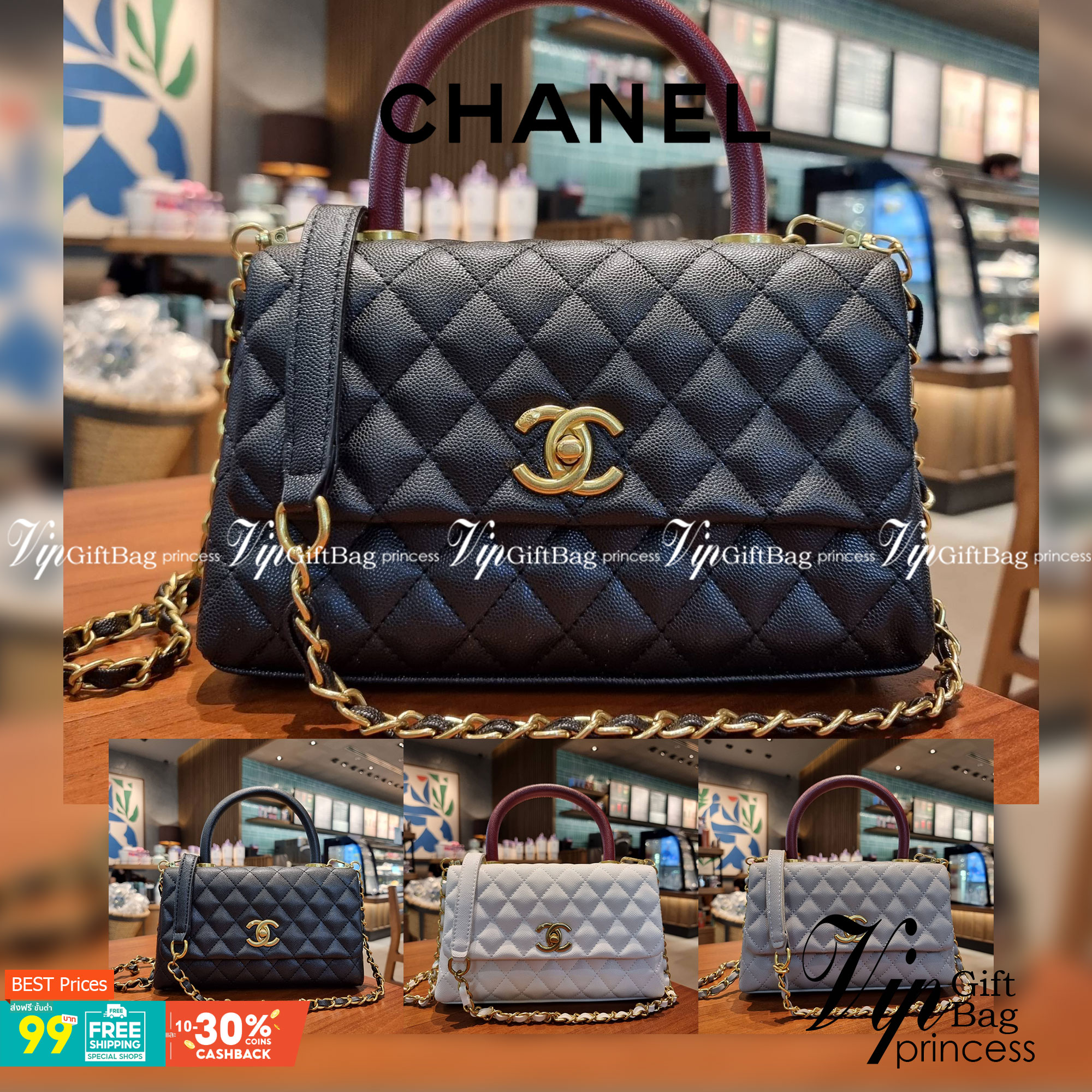 VIP 】รุ่นยอดฮิตตลอดกาล ไซส์กำลังสวย!! จากแบรนด์ Chanel กระเป๋าถือ/สะพาย หนังลายคาเวียร์ โลโก้เด่นชัด เปิด-ปิดกระเป๋าด้วยตัวบิดล็อค อะไหล่สีทองหรู ทรงสวยผู้ดี ภายในกระเป๋ามีช่องโล่งกว้างจุของได้พอสมควร มีช่องซิปแบ่งสัดส่วน ด้านหลังมีช่องเก็บของจุกจิกอีก 1 