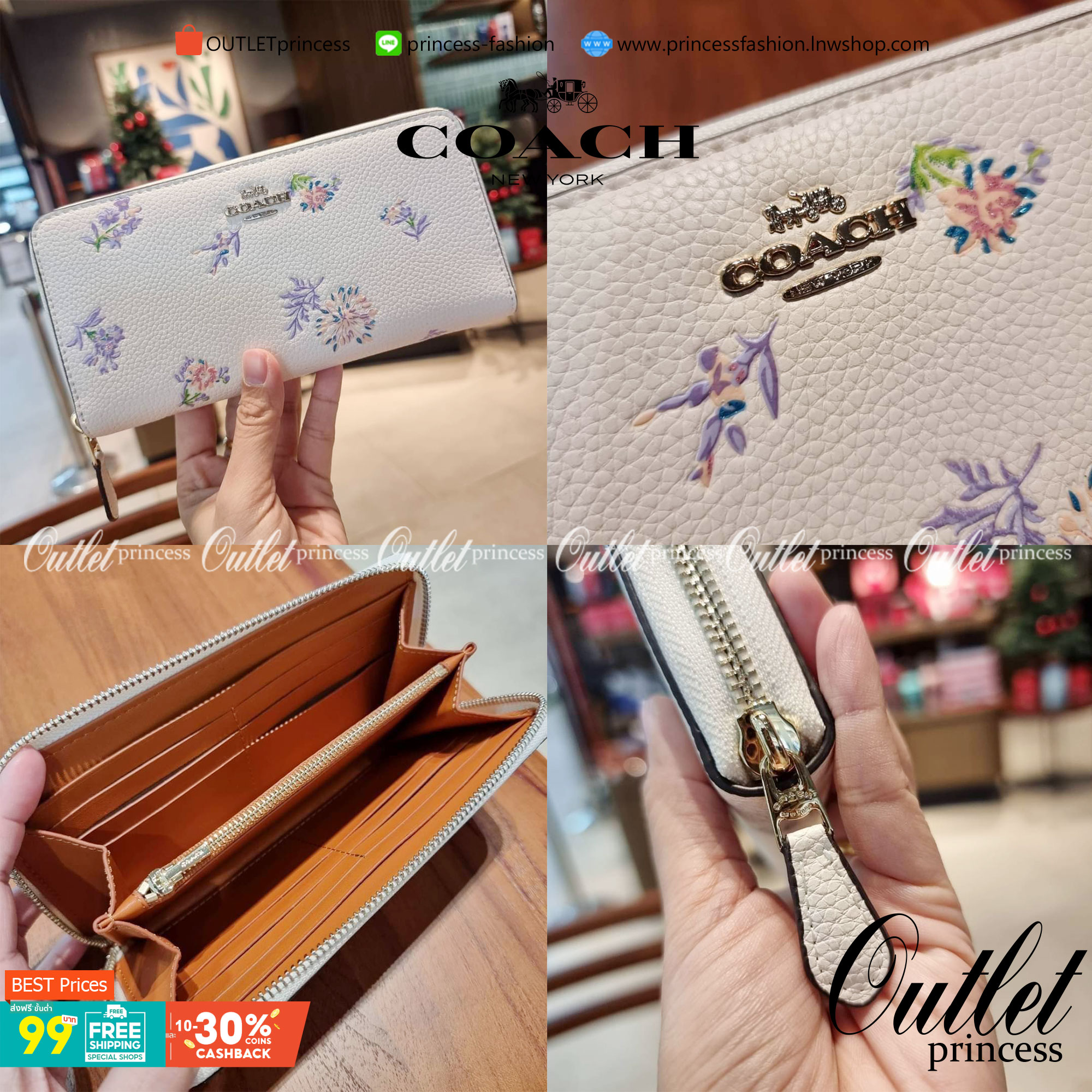 COACH ACCORDION ZIP WALLET IN SIGNATURE CANVAS WITH DAISY BUNDLE / MEADOW PRAIRIE / SPACED WILDFLOWER / DAISY BUNDLE PRINT C0033/F31778/69832 กระเป๋าสตางค์ใบยาว ลวดลายน่ารักน่าใช้มากๆ พื้นเป็นลายซีเอกลักษณ์ วัสดุหนังแคนวาสเคลือบลาย เปิด-ปิดด้วยซิปรอบ ใส่ม