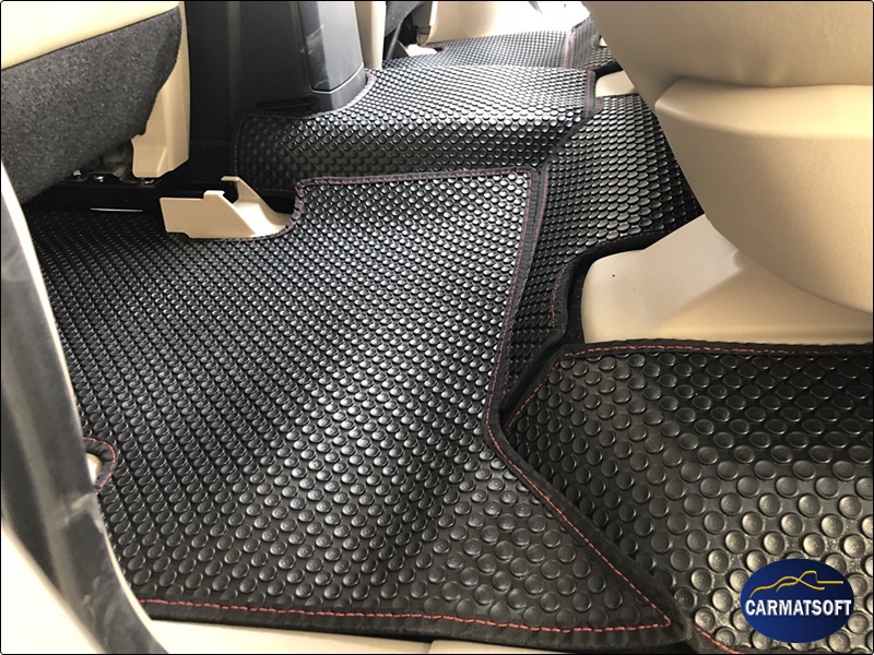 ยางปูพื้นรถยนต์ISUZU MU-X 2014-2019 รุ่น MINI MAT พรมกระดุมเม็ดเล็กpvc สีดำด้ายแดง+ปิดเบาะลายหนัง2เเถว เต็มคัน