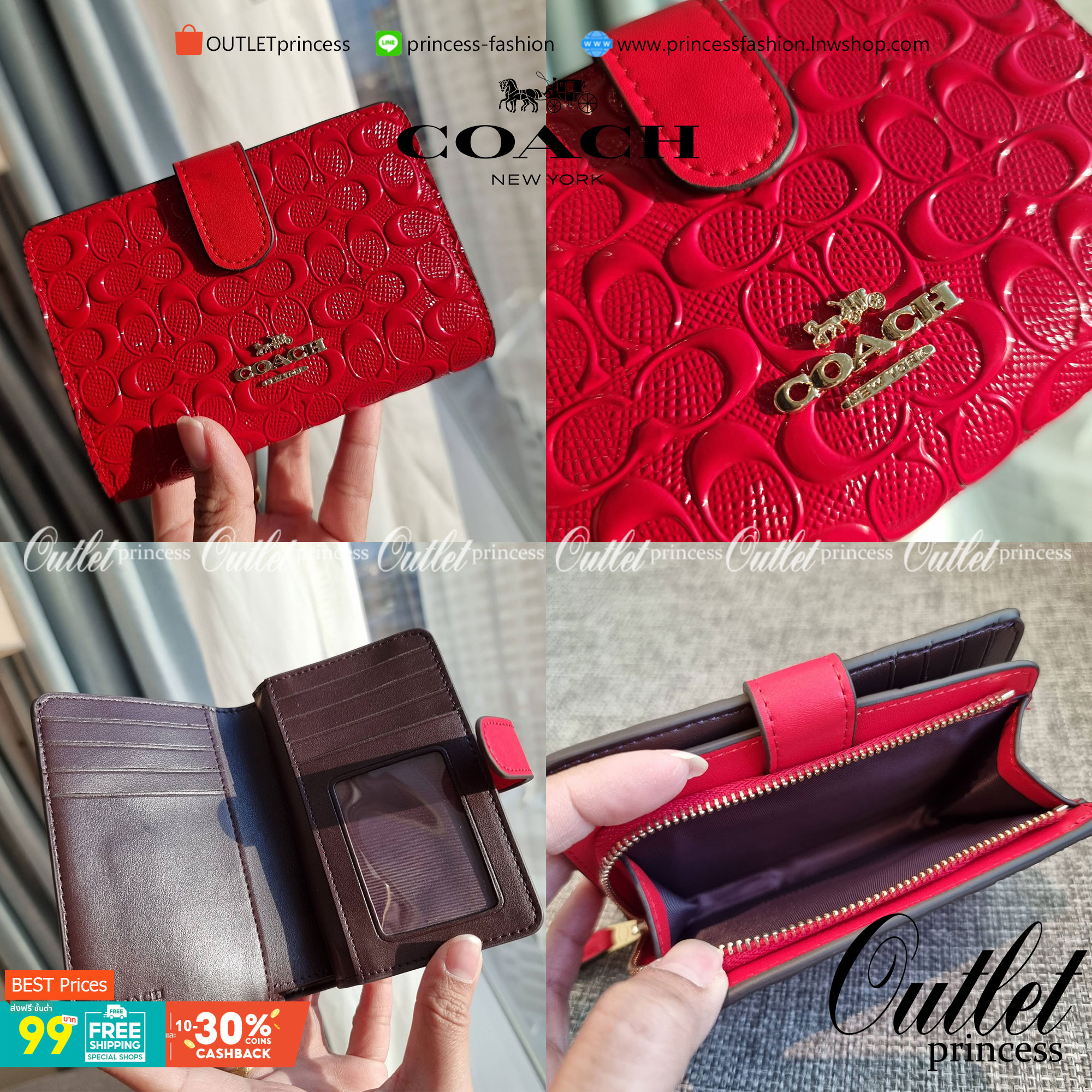 OUTLET 】COACH F25937 MEDIUM CORNER ZIP WALLET กระเป๋าสตางค์ใบกลาง 🔥 รุ่นหนังแก้วสุดฮอต!! สวยหรู ขนาดกำลังเหมาะมือ ดูดีดูแพงทุกสี มีช่องใส่บัตรและธนบัตรครบ และมีช่องแยกสำหรับใส่เหรียญ มาให้ครบเซ็ท พร้อมเสิร์ฟความสวยให้ถึงบ้านไปเลยจ้า