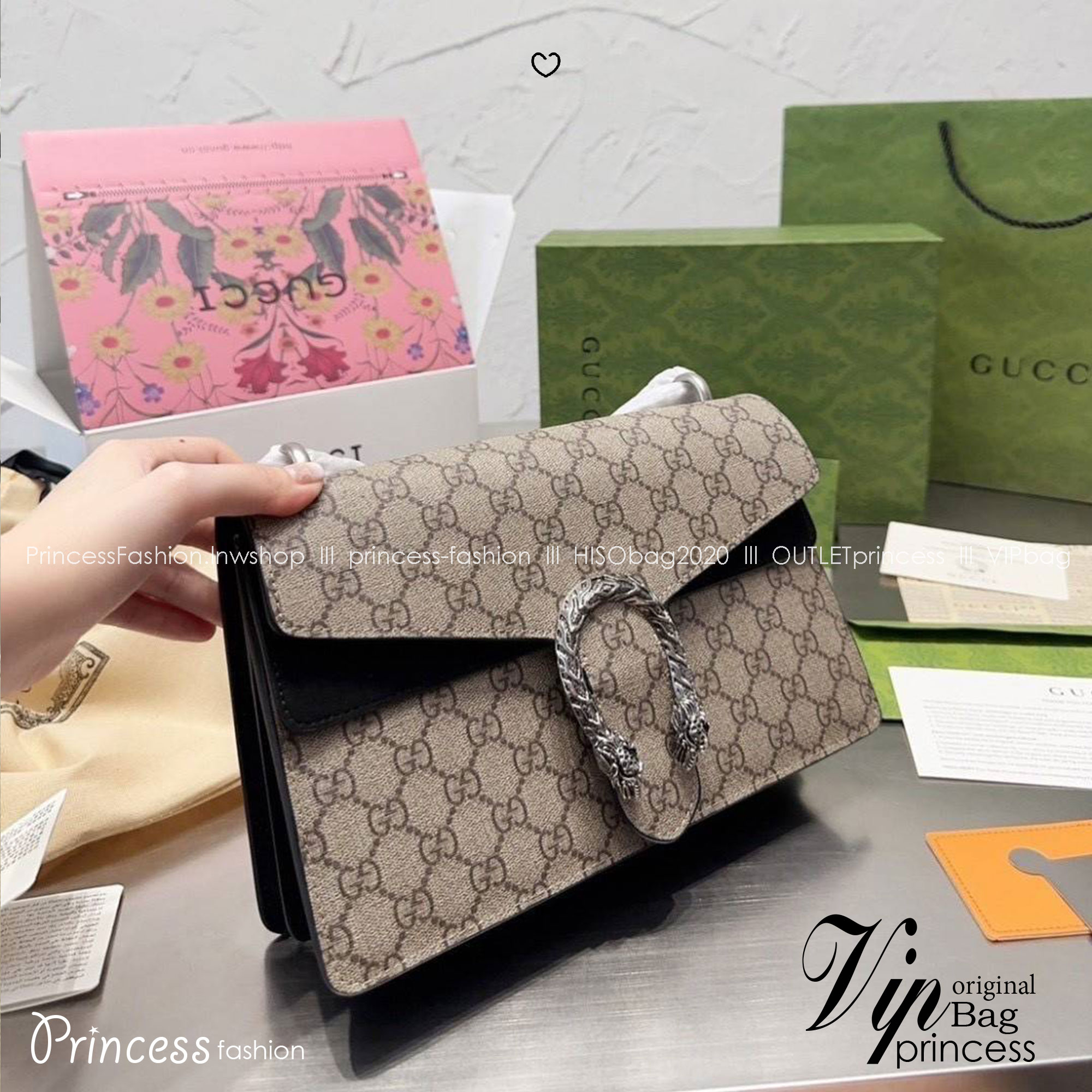 GUCCI Dionysus small shoulder bag กระเป๋าสะพายรุ่นคลาสสิคสุดวินเทจ ฮอตสุดไม่มีใครเกิน ที่สาวๆต้องไม่พลาด!! ดึงดูดและสะกดสายตาด้วยอะไหล่ดีเทลหรู