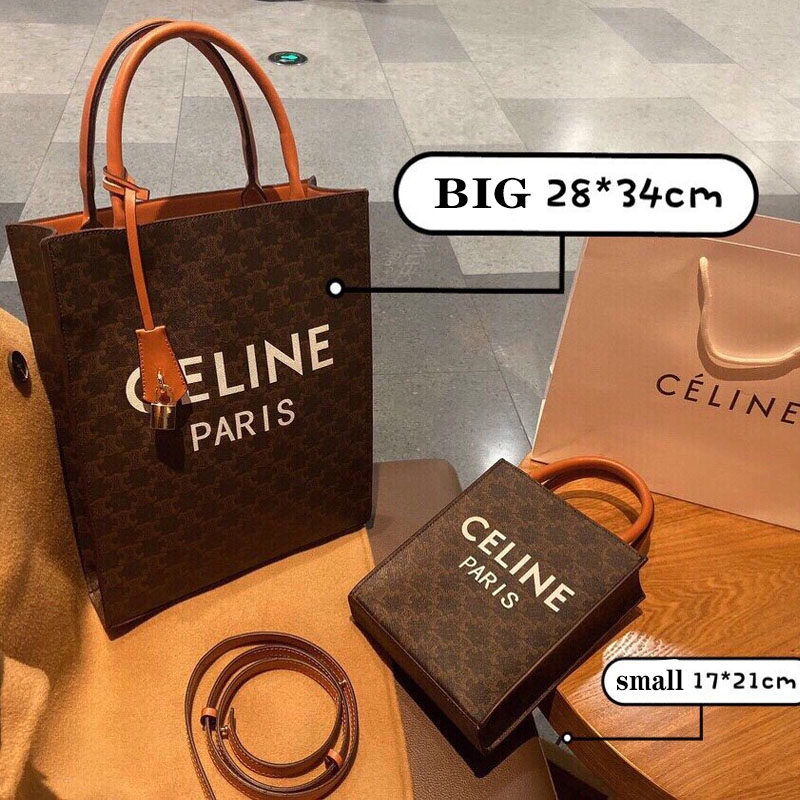 หนังแท้ CELINE SMALL CABAS VERTICAL IN TRIOMPHE CANVAS AND CALFSKIN / CELINE TOTE พร้อมส่งที่ไทย กระเป๋าโท้ททรงตั้ง CABAS TRIOMPHE งานหนังแท้ CALFSKIN ทั้งใบ พร้อมหูหิ้วสองข้างและสายสะพายหนังแบบถอดได้ ภาพสินค้าถ่ายจากงานขายจริง ใช้งานต่างประเทศได้