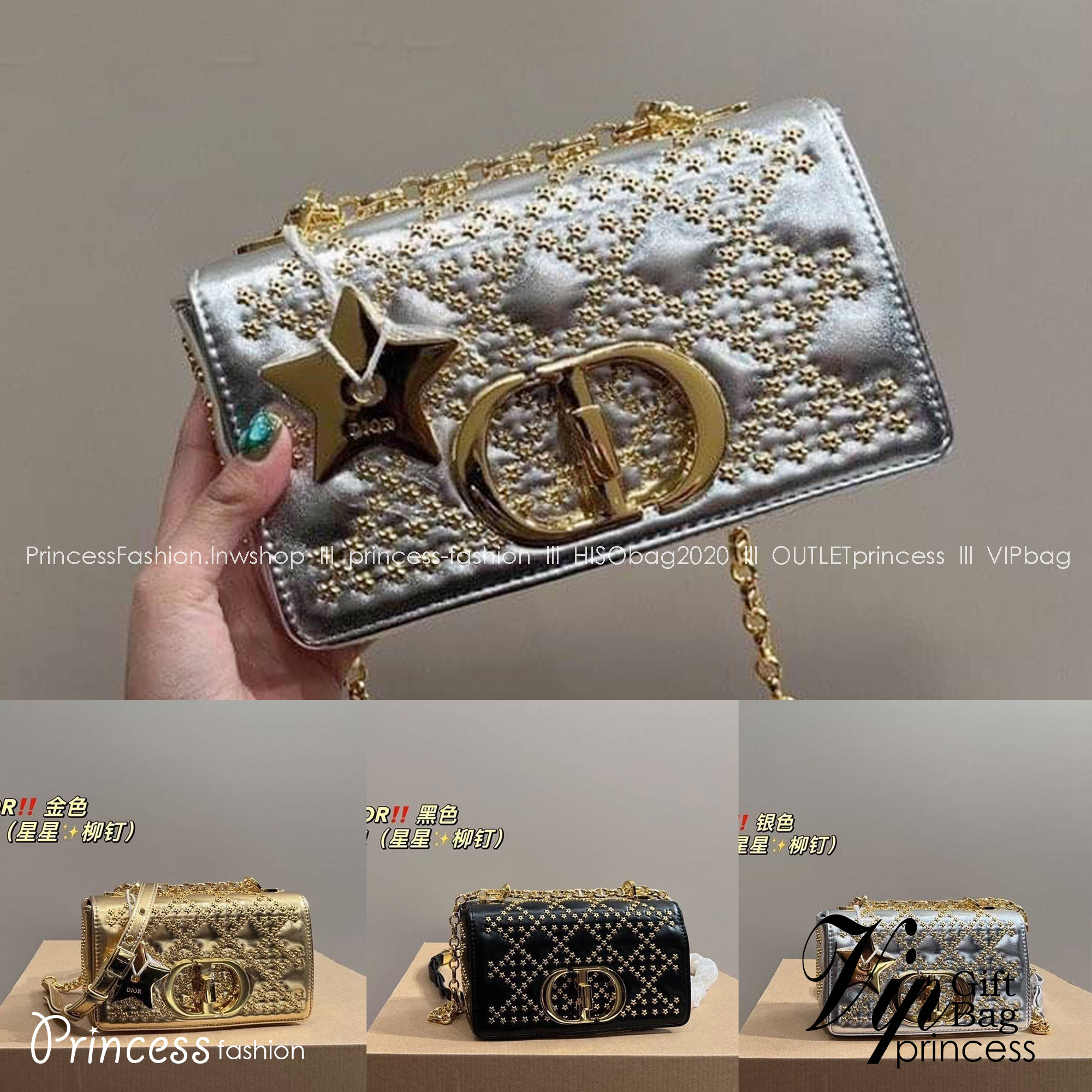 DIOR CARO BAG 8" กระเป๋าสะพายข้างทรงสวยรุ่นพิเศษ ปักหมุดสีทองเต็มใบ หรูหราอร่ามทั่วทั้งใบ ดีไซน์ย้อนยุค เป็นเอกลักษณ์และคลาสสิค หรูหรา ใช้งานง่าย ในราคาสุดคุ้ม จัดเลย!!