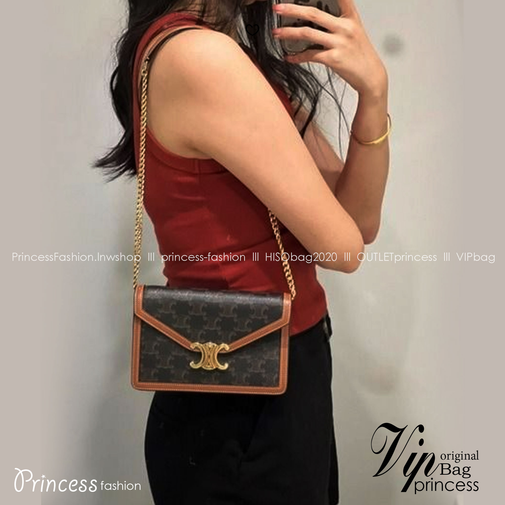 CELINE triomphe margo wallet on chain กระเป๋าสะพายสวยอยู่ทรงตั้งได้ รูปทรงย้อนยุคสไตล์วินเทจลัคชู ดีไซน์เอกลักษณ์ ขนาดกำลังดี