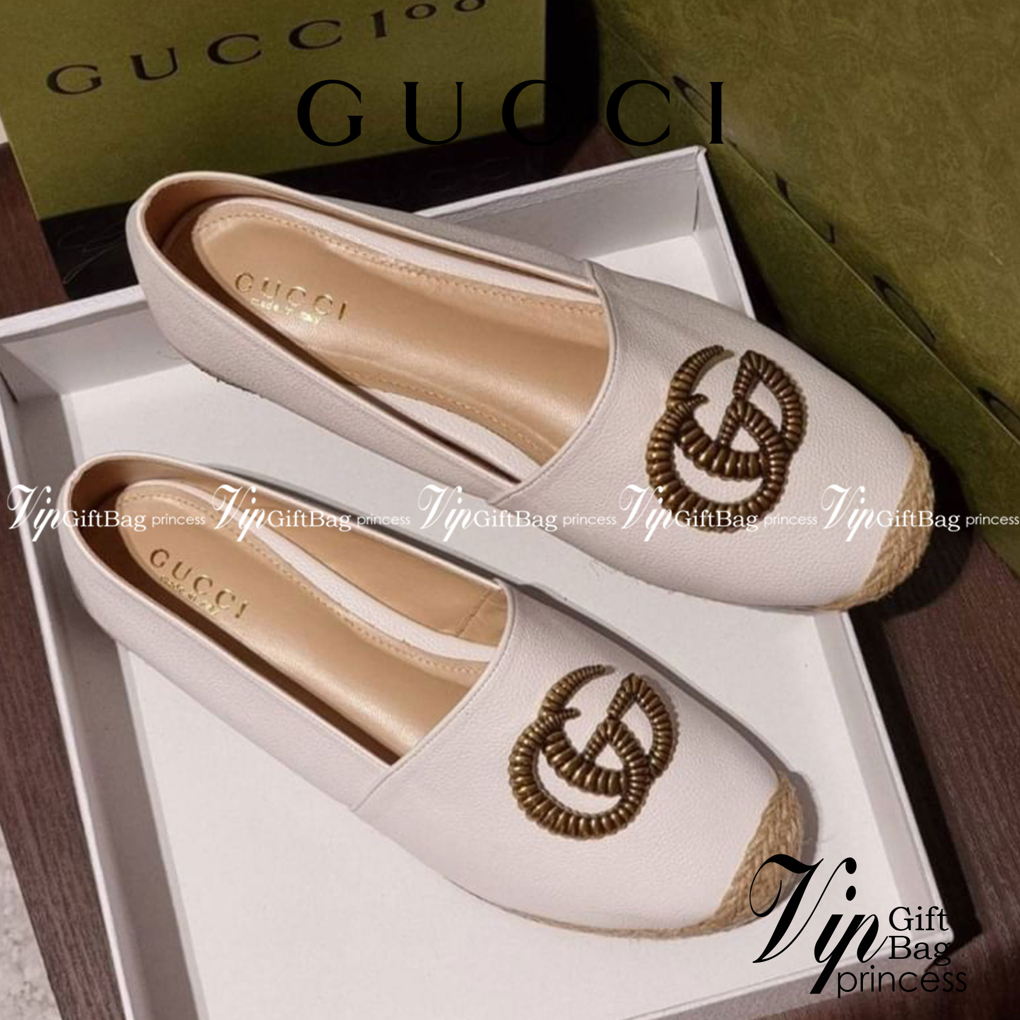 Gucci คัชชู หน้ายู ใส่สบาย น้ำหนักเบา วัสดุหนัง PU ด้านบนติดโลโก้แบรนด์ สวย หรู ดูแพงเกินราคาขาย