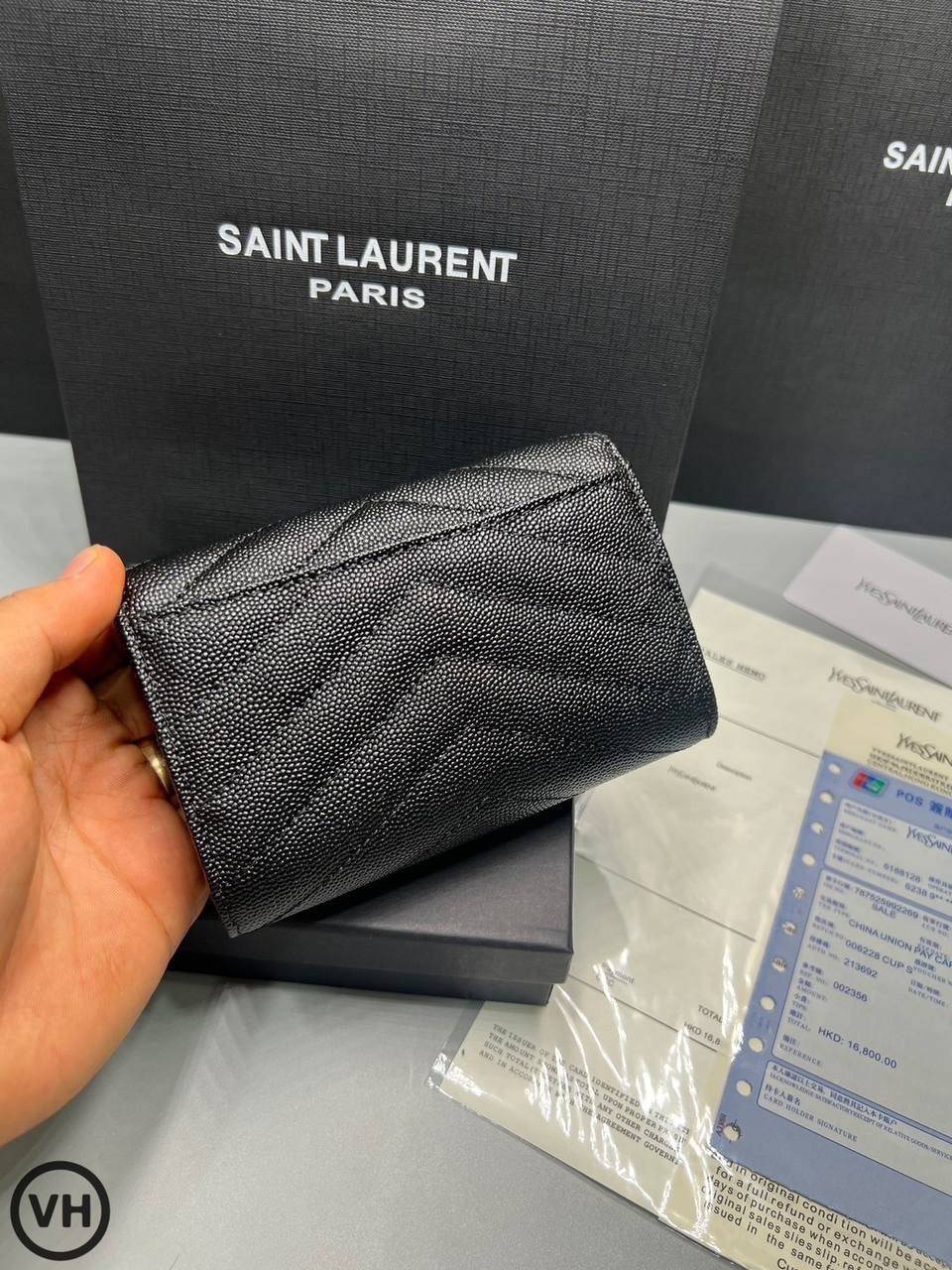 ORI หนังแท้ | YSL CASSANDRE MATELASSE small envelope wallet / YSL Short Wallet กระเป๋าสตางค์ใบสั้น กระเป๋าใส่เหรียญ กระเป๋าใส่การ์ด