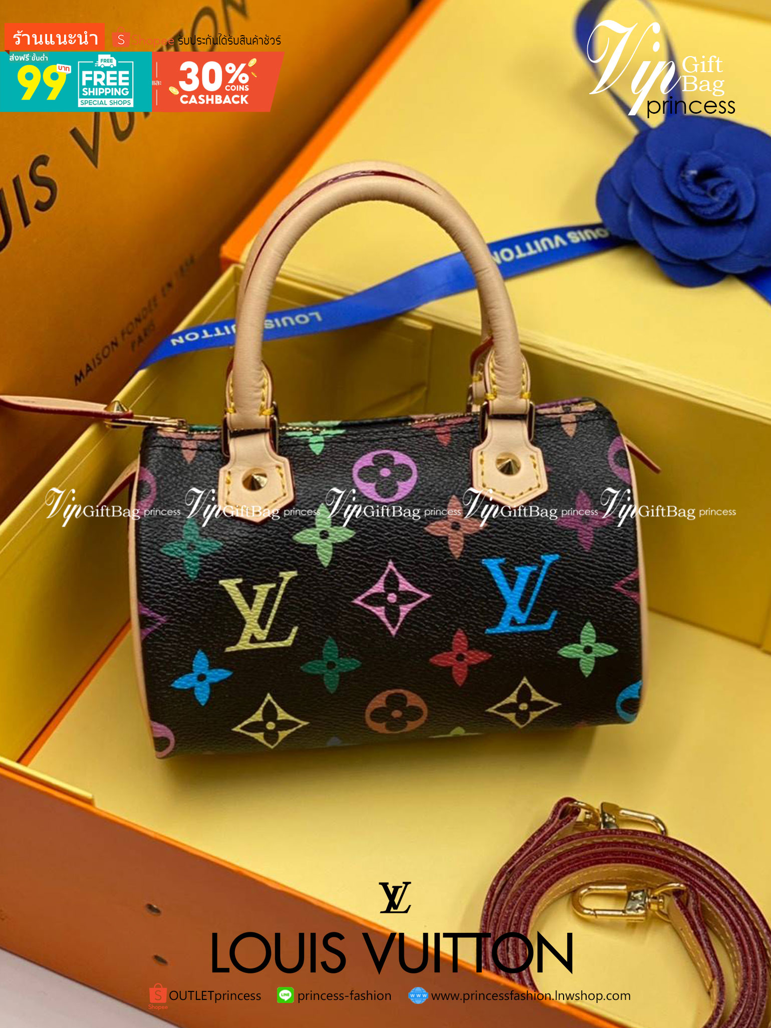 VIP 】LOUIS VUITTON Monogram Multicolor Mini Speedy พร้อมส่งความน่ารักค่ะ! กระเป๋าทรงหมอนไซด์มินิ หนังแกะแท้นิ่มสวยงามค่ะ เปิดปิดกระเป๋าแบบซิป ภายในสามารถใส่มือถือได้ กระเป๋าเงินใบกลางได้ พาสปอร์ตได้ค่ะ