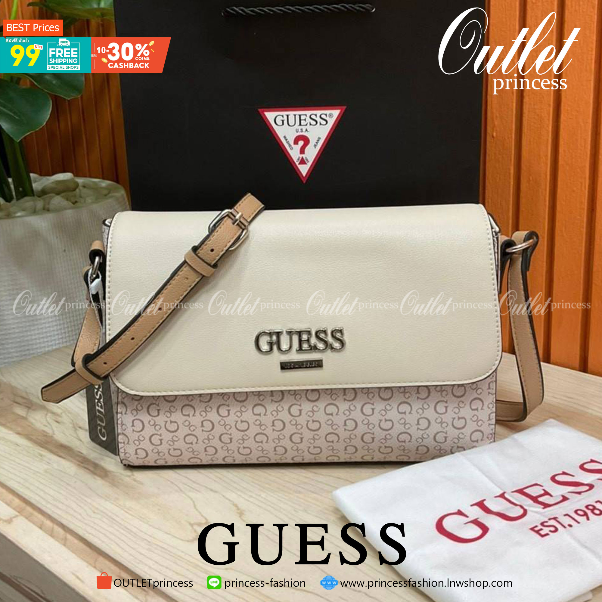 ของแท้ 💯% 】Guess Brit Crossbody Bag in Charcoal Signature Faux Leather and G Monogram Print with Black Leather Flap - Women's Sling Bag กระเป๋าสะพาย Crossbody ทรงเหลี่ยม รุ่นยอดนิยมอีกรุ่นหนึ่งของ Guess ตัวหนังคือดีงามทรงสวย หนังนิ่มน่าใช้มาก