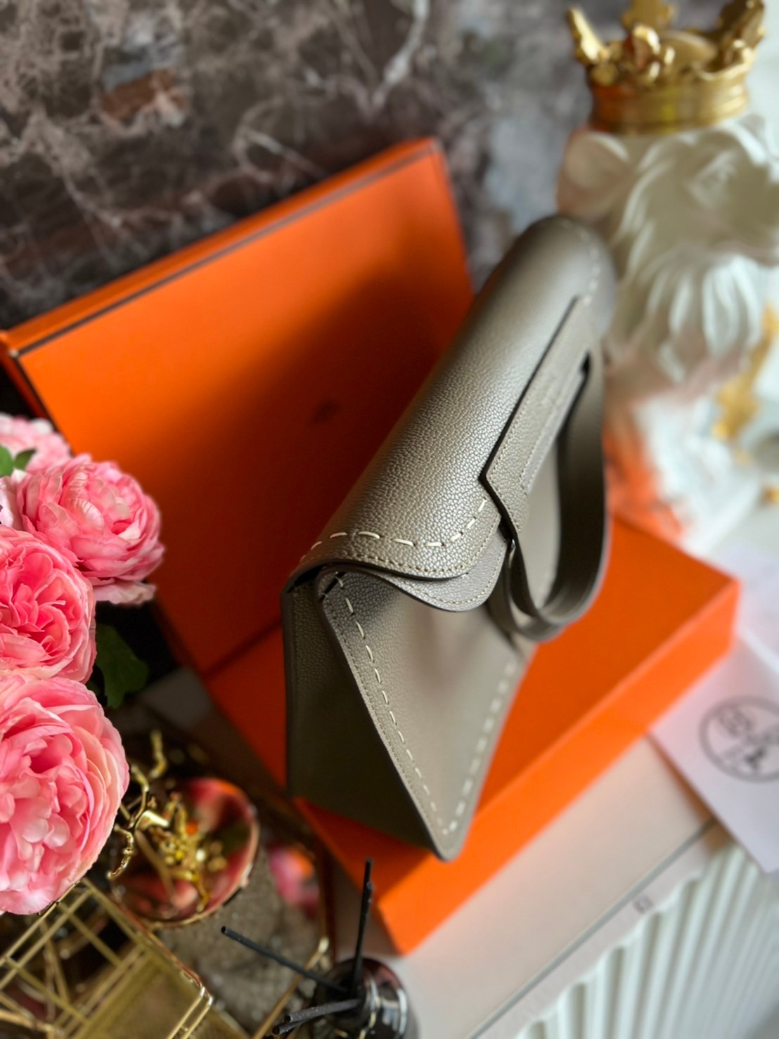 HERMES Halzan Bag Luxury Bag แบรนด์ดังงานหนังแท้สวย เกรดท็อปออริจินอล ภาพสินค้าถ่ายจากงานขายจริง