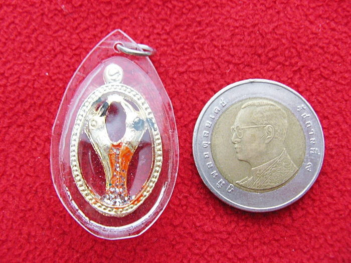 สินค้าหมดค่ะ สาริกาลิ้นทองสีส้มเลี่ยมกรอบใสพร้อมใบคาถาค่ะ