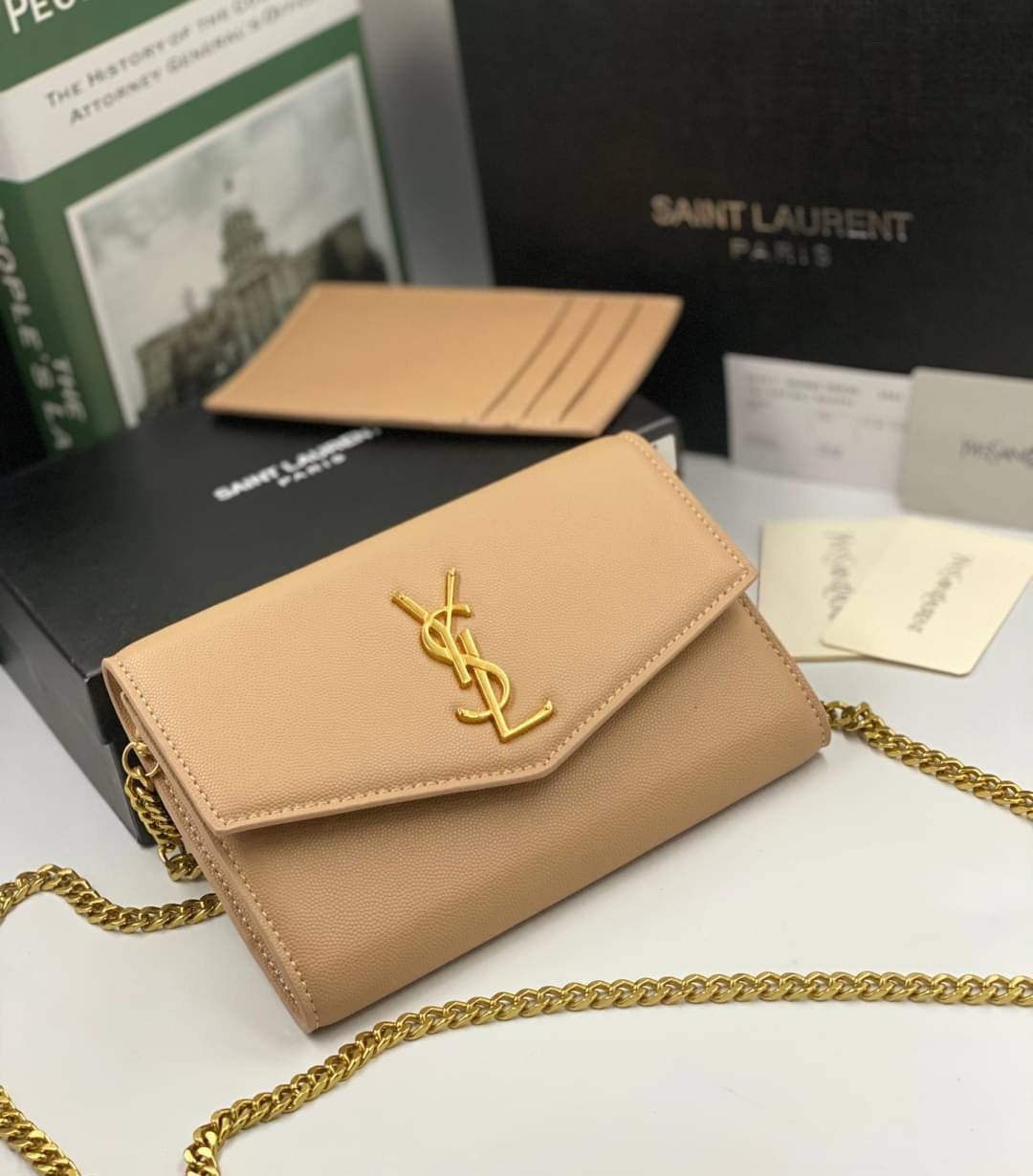 VIP 】หนังแท้ YSL WOC Saint Laurent Envelope Monogram Leather Crossbody Bag หนังคาเวียร์ อะไหล่ทองสุดหรู มาพร้อมใบเล็กใส่บัตรได้ พร้อมส่งที่ไทย