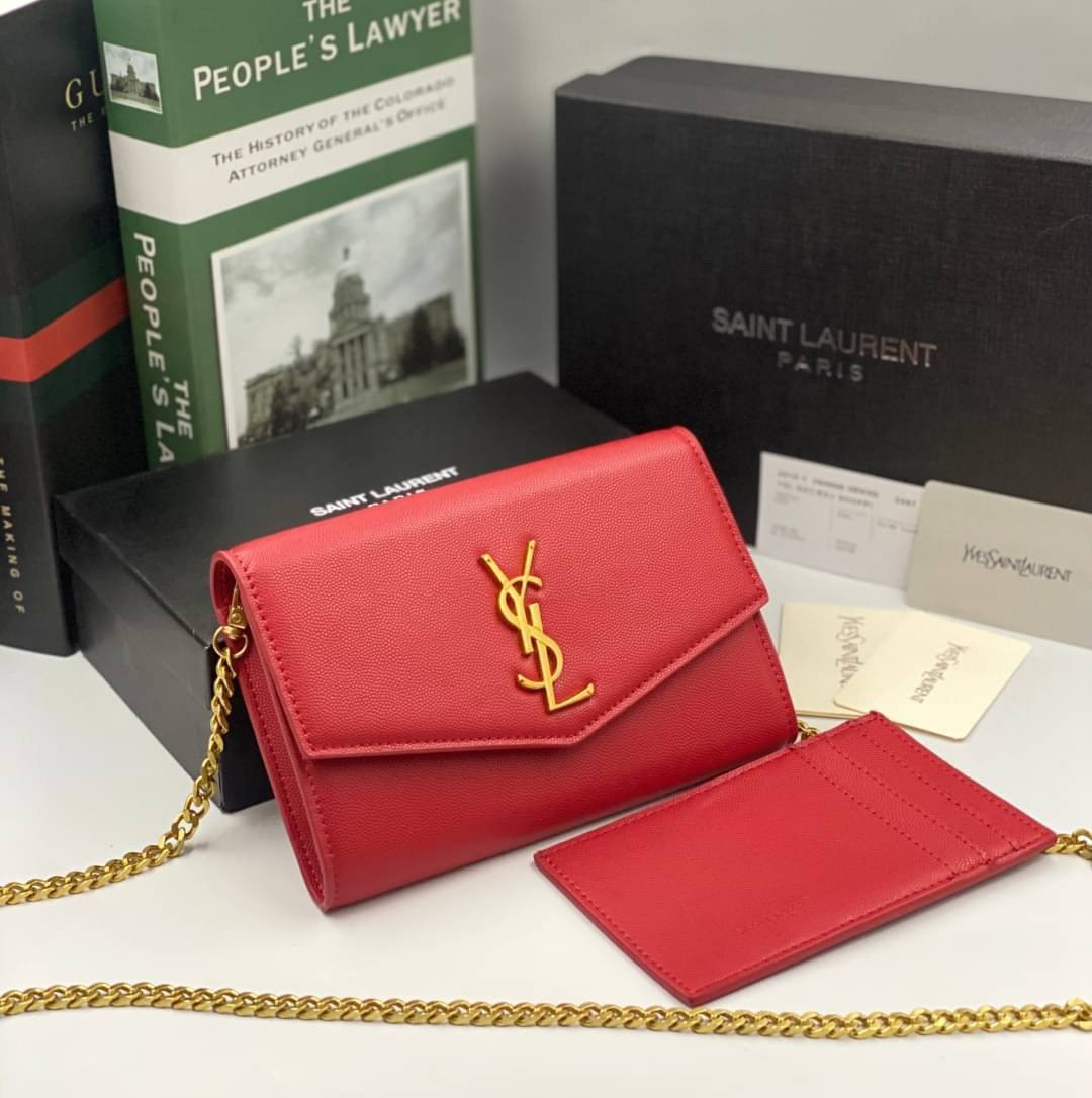VIP 】หนังแท้ YSL WOC Saint Laurent Envelope Monogram Leather Crossbody Bag หนังคาเวียร์ อะไหล่ทองสุดหรู มาพร้อมใบเล็กใส่บัตรได้ พร้อมส่งที่ไทย