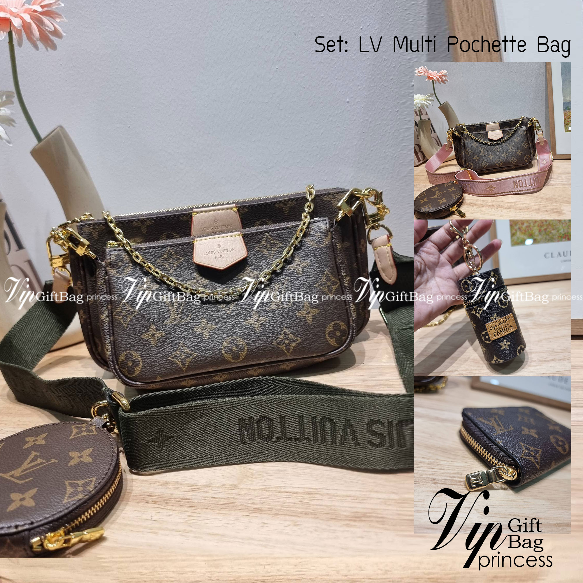 Set 4 ชิ้น LV Multi Pochette Bag New in!! กับ box set ชวนสะสม ที่จับเอารุ่นยอดฮิต มามิกซ์รวมกับไอเท็มสุดคุ้มของมันต้องมี!! จัดเรียงให้อยู่ในกล่องสุดหรู ไม่ว่าจะตัวกระเป๋า กระเป๋าสตางค์ กระเป๋าจิ๋ว ใบไหนๆก็นำมาใช้งานได้จริง คุ้มค่ามากๆ แถมฟรี! ริบบิ้นลายลิ