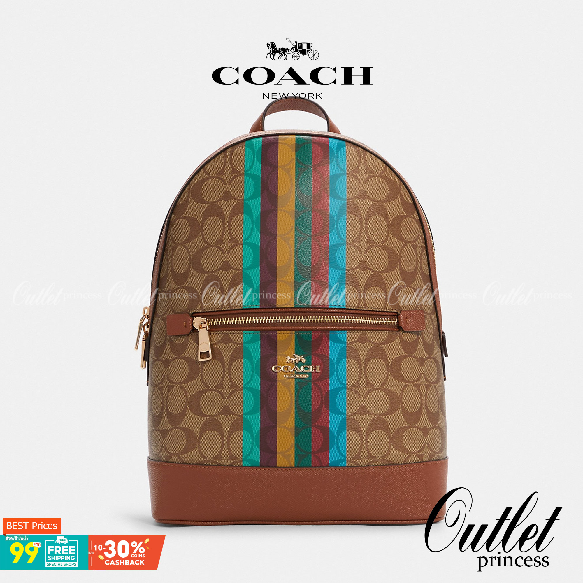 COACH KENLEY BACKPACK IN SIGNATURE CANVAS WITH STRIPE (COACH C5795)🌈🍁กระเป๋าเป้ กระเป๋าสะพายรุ่น Unisex ที่ใช้ได้ทั้งชายและหญิง รูปทรงสวย ขนาดกำลังดี// วัสดุแคนวาสคุณภาพ ผสมหนังแท้ ลาย SIGNATURE//เปิด-ปิด ด้วยซิบ ด้านในโล่งกว้าง จุของได้เย