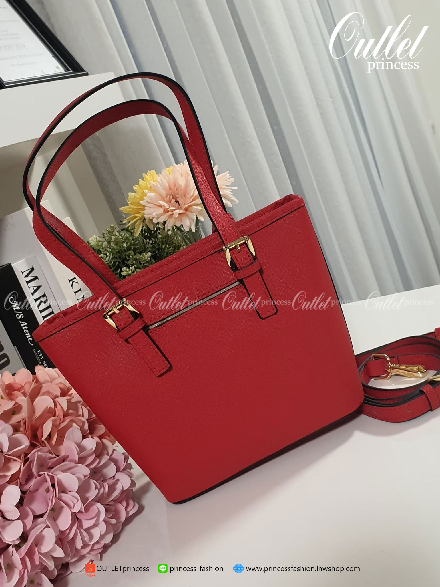 ของแท้ 100% Micheal Kors Genuine Leather Mini Tote Bag สีแดง