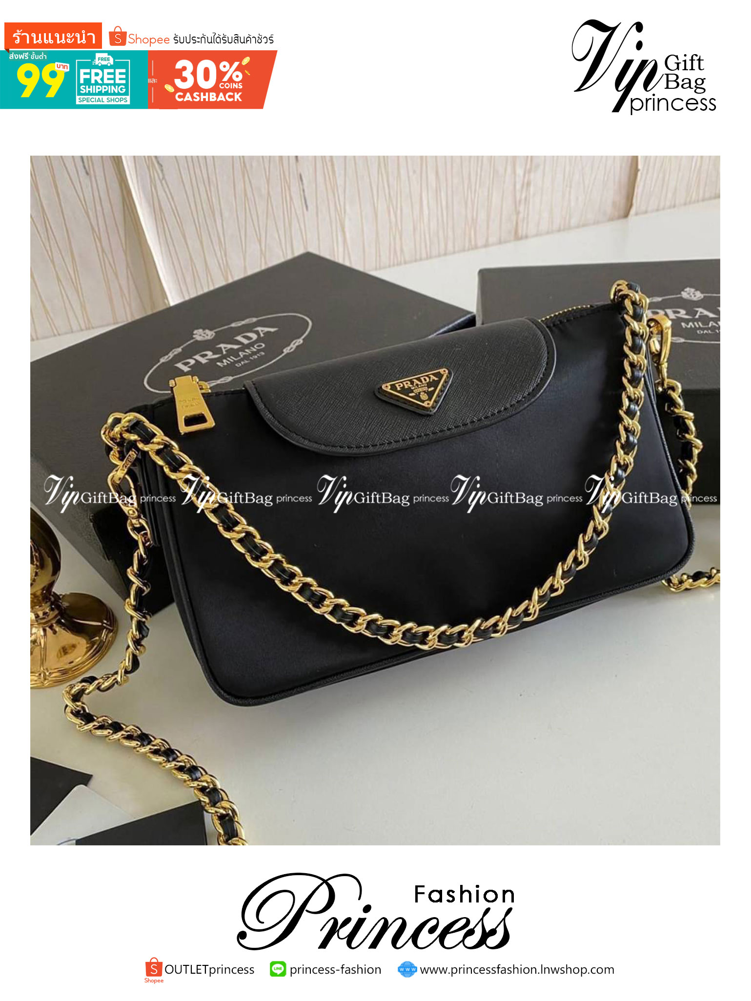 PRADA Tessuto Nylon Convertible Clutch Sling Bag / PRADA nylon crossbody bag เกรดใช้สลับใบจริง หนังแท้ ออริจินอล ใช้งานต่างประเทศได้ รุ่นในตำนานจริงๆ ค่ะ ณ ปัจจุบันยังสวยอยู่ และยังเป็นรุ่นนี้ลูกค้าเรียกร้องตลอดจริงๆ อะไหล่ โซ่เงาสวย