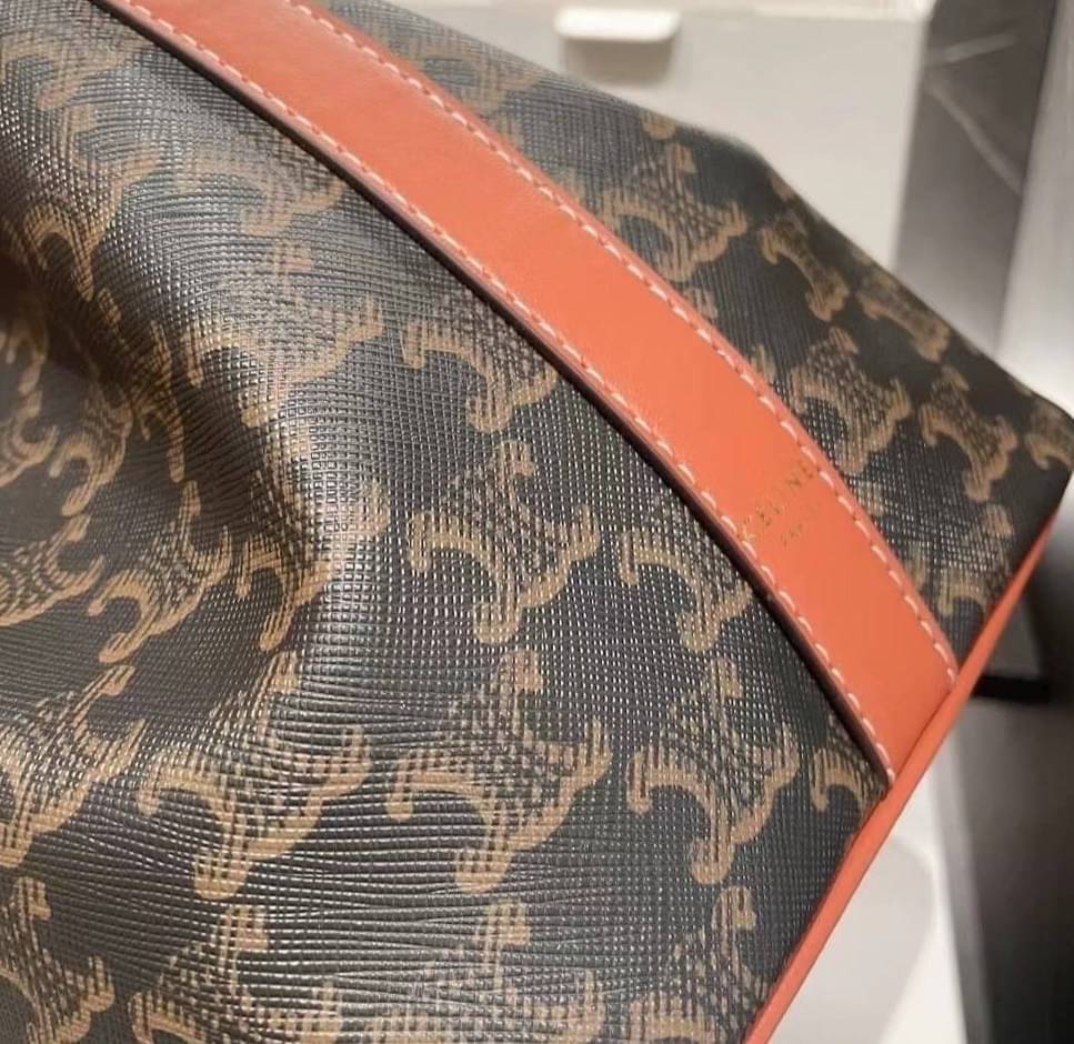 CELINE MEDIUM DRAWSTRING BAG IN TRIOMPHE CANVAS TAN