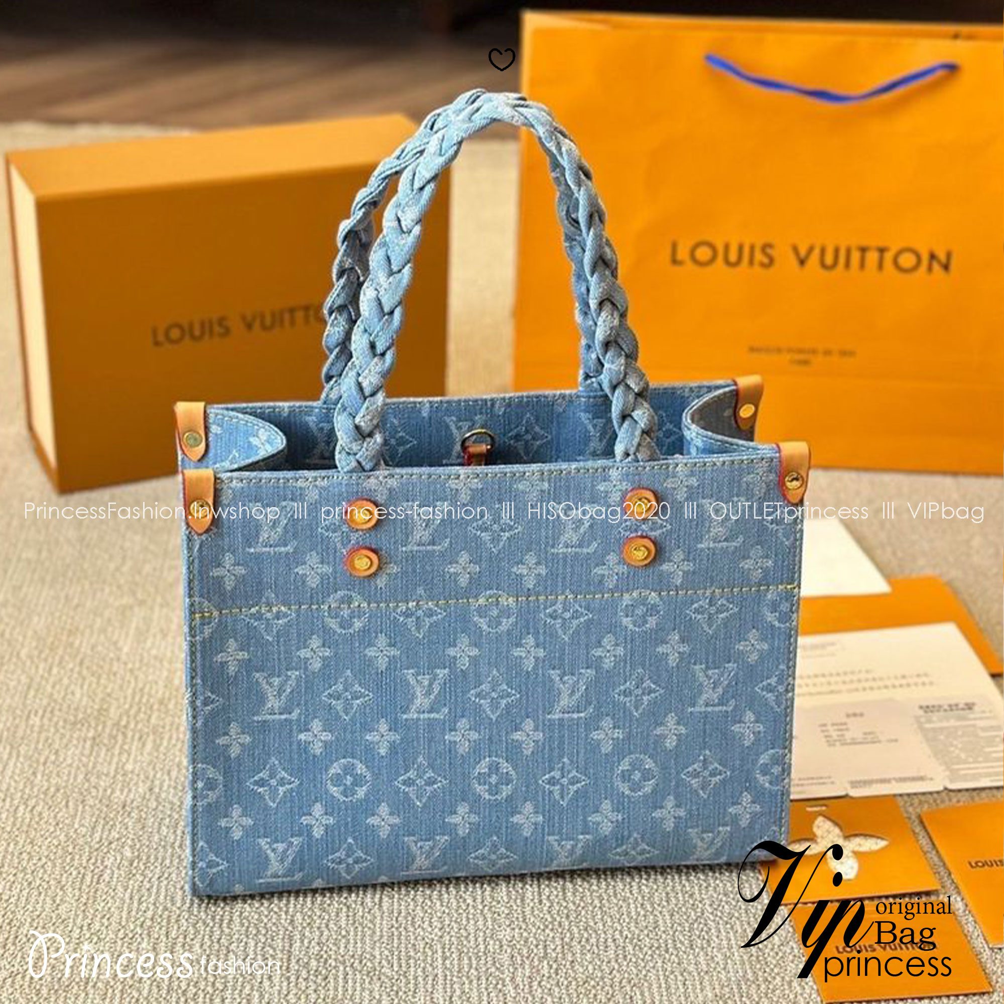 LV Let Go PM Denim Monogram กระเป๋าทรงโท้ทเดนิมสวยหรูคลาสสิค เพิ่มความโดดเด่นที่หูจับถักน่ารักลุคคุณหนูเท่ห์ๆ ไม่เหมือนใคร