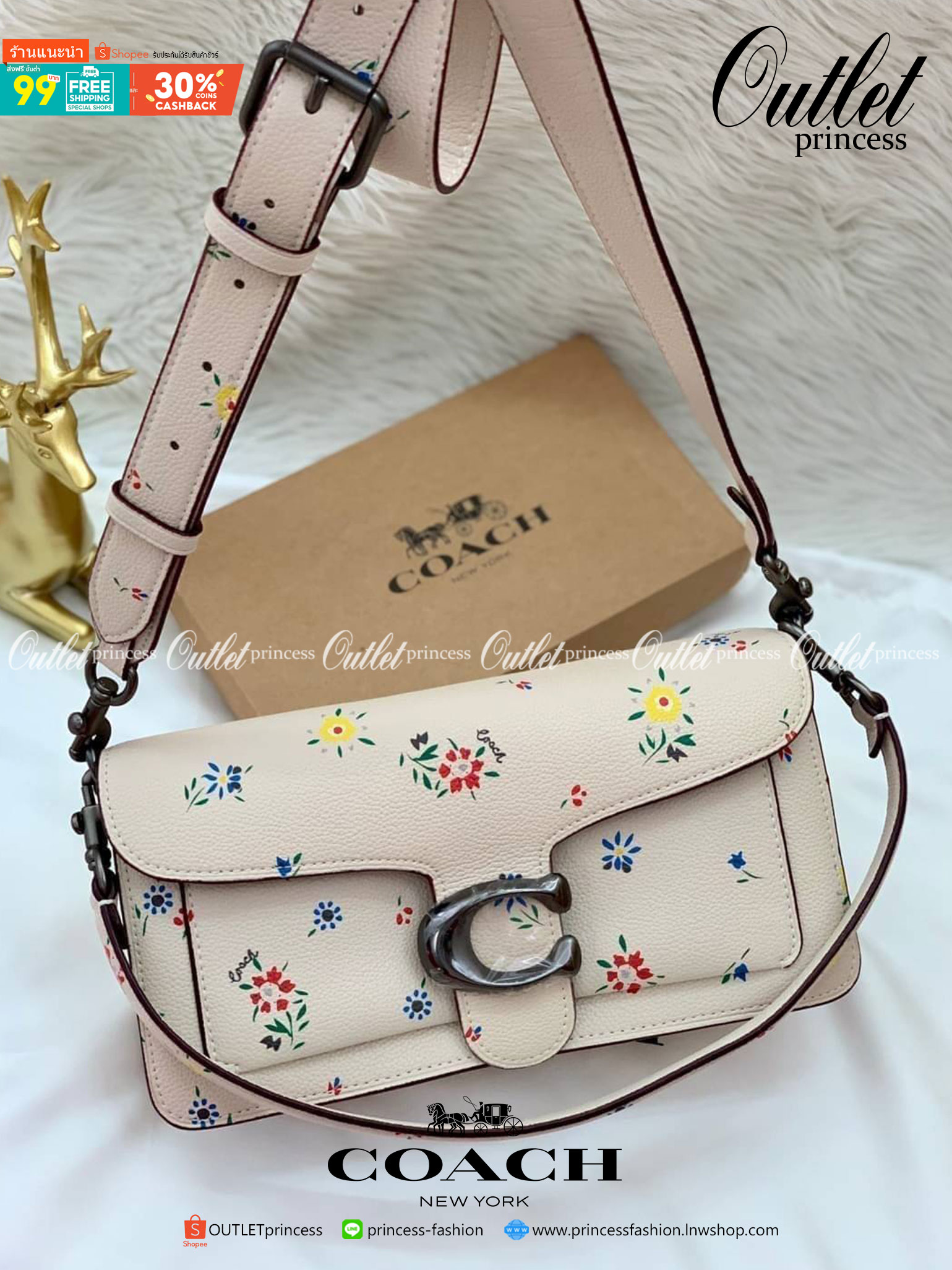 OUTLET 】รุ่นหายาก รุ่นตามหา ห้ามพลาดค่ะ! COACH TABBY FLORALPRINT ((B2081-630)) Wildflower-print Leather Shoulder Bag In White พร้อมส่งอีกครั้งค่ะ! กระเป๋าหิ้ว//สะพายไหล่//สะพายข้างได้หรือถือแบบคลัทออกงานได้เลย สุดคุ้ม! หนังแท้นิ่มอย่างดี 🌸 จุดเด่น