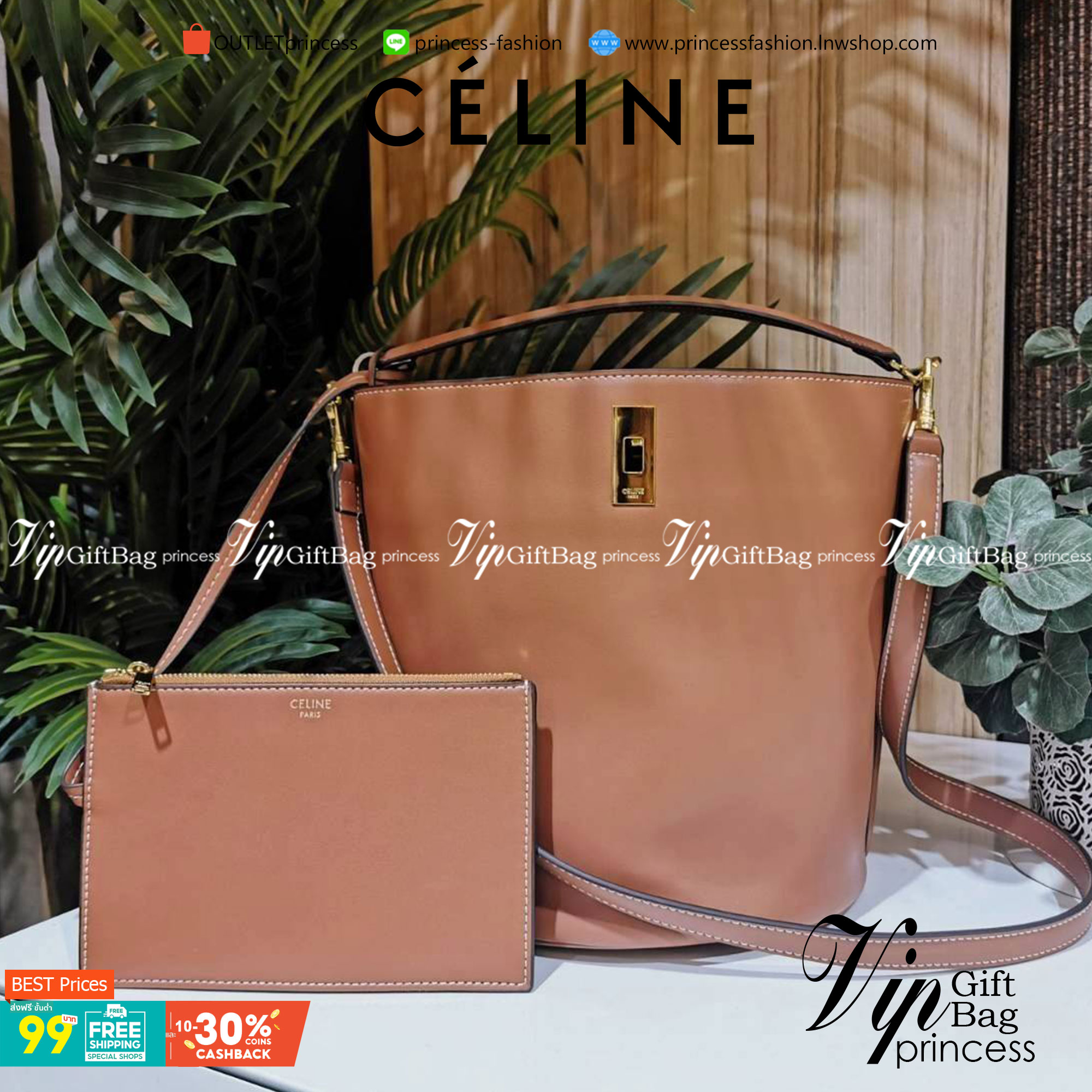 VIP 】NEW! ซื้อ1ได้ถึง2! CELINE TRIOMPHE BUCKET BAG VIP GIFT WITH PURCHASE (GWP) พรีเมี่ยมกิ๊ฟ Limited Edition จาก CELINE PERFUME DUTYFREE COUNTER วัสดุ TRIOMPHE CANVAS & CALFLEATHER ดีไซน์ทรง Bucket ใบใหญ่กำลังดี มาพร้อม Clutch ใบเล็กเข้าชุด หนังนิ่มสวยเน
