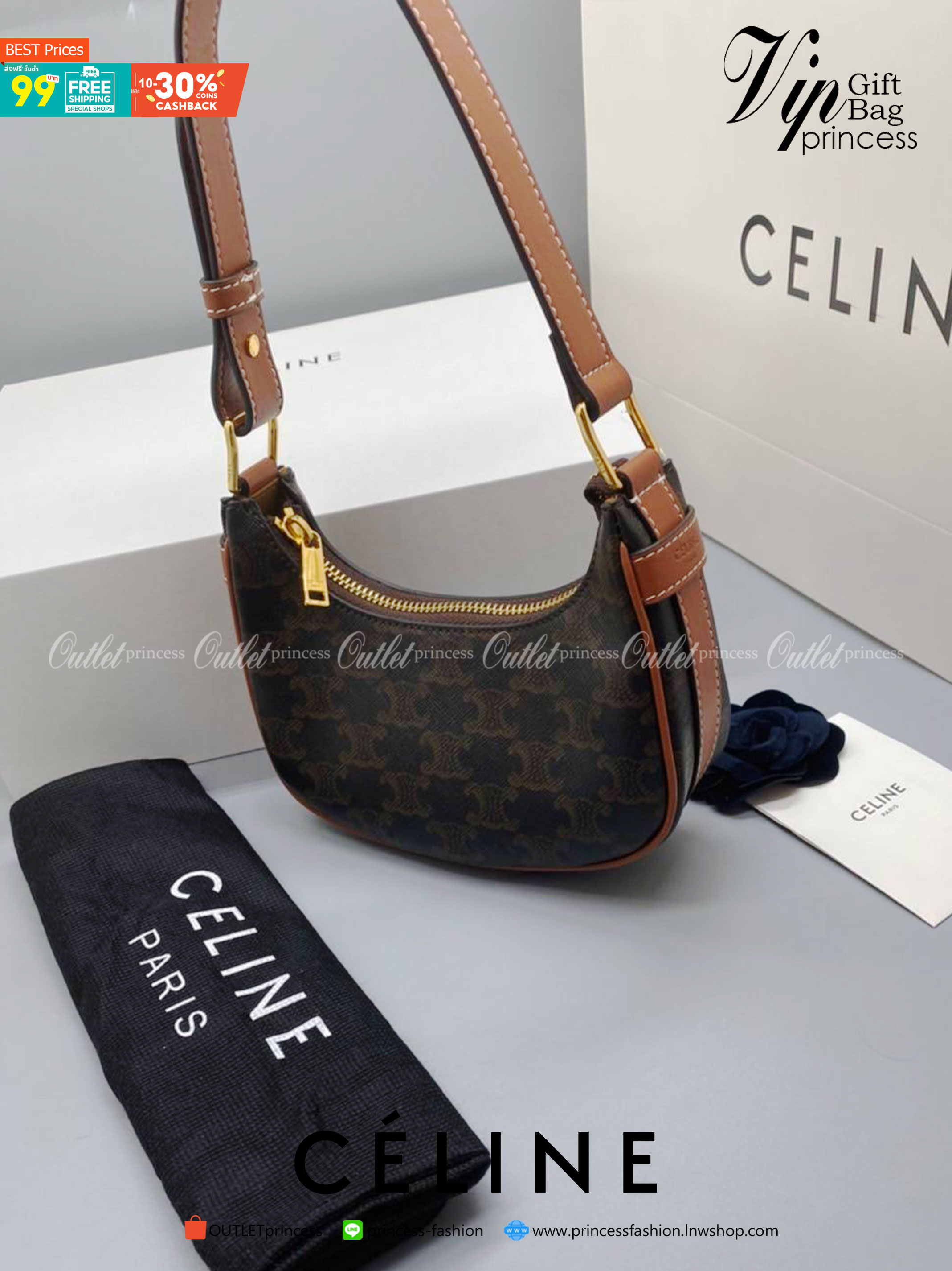 CELINE MINI SHOULDER BAG Celine Vintage Classic MINI Ava bag กระเป๋าสะพายไหล่ใบเล็กน่ารักมากก ขนาดใหม่ น้องน่ารักมากก คาเฟ่จ๋าาาา น้องมาล๊าววว วัสดุ TRIOMPHE CANVAS ดีไซน์สวยหรูฮิตสุดในเกาหลี! หนังสวยอยู่ทรงกันน้ำ เปิดปิดด้วยซิปแบรนด์สีทอง สายสะพายหนังปรั