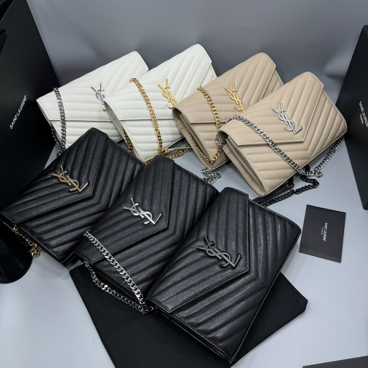 YSL Woc 9 Wallet on chain / YSL Clutch Bag 9" กระเป๋าสะพายรุ่นยอดนิยม เกรดหนังคาเวียร์สวยเต็มใบ เกรดออริ 1:1 ใช้งานต่างประเทศได้