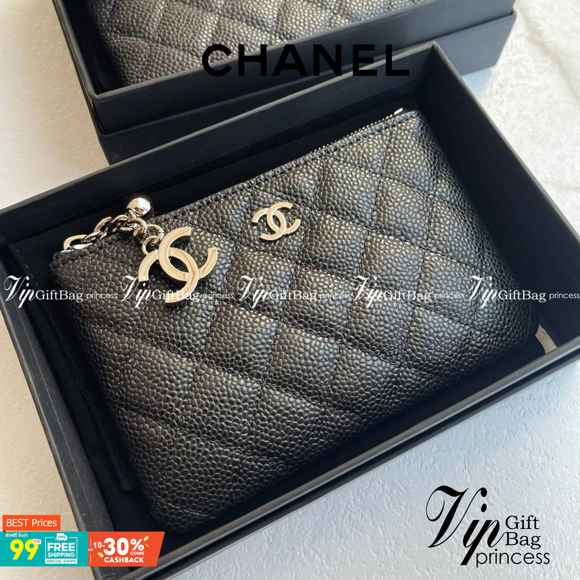 CHANEL MINI WALLET CAVEAR งานหนังแท้คาเวียร์สวยหรู ใช้งาน ตทป ได้ กระเป๋าใส่การ์ดหรือใส่แบงค์ รุ่นใหม่ที่สามารถใส่การ์ดได้เยอะ งานสวยมากค่ะ