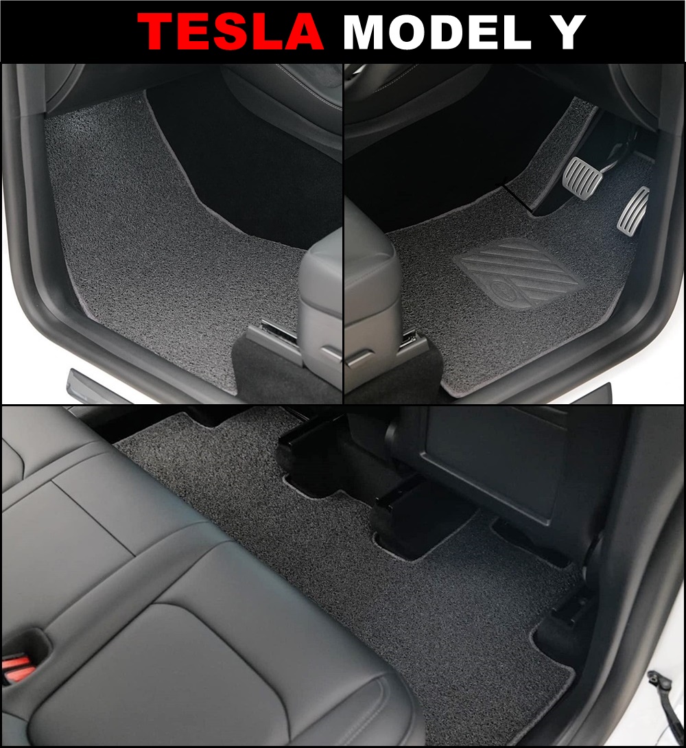 พรมไวนิลดักฝุ่น TESLA MODEL Y สีเทา สวยงาม เข้ารูป ตรงรุ่นรถ 3ชิ้น